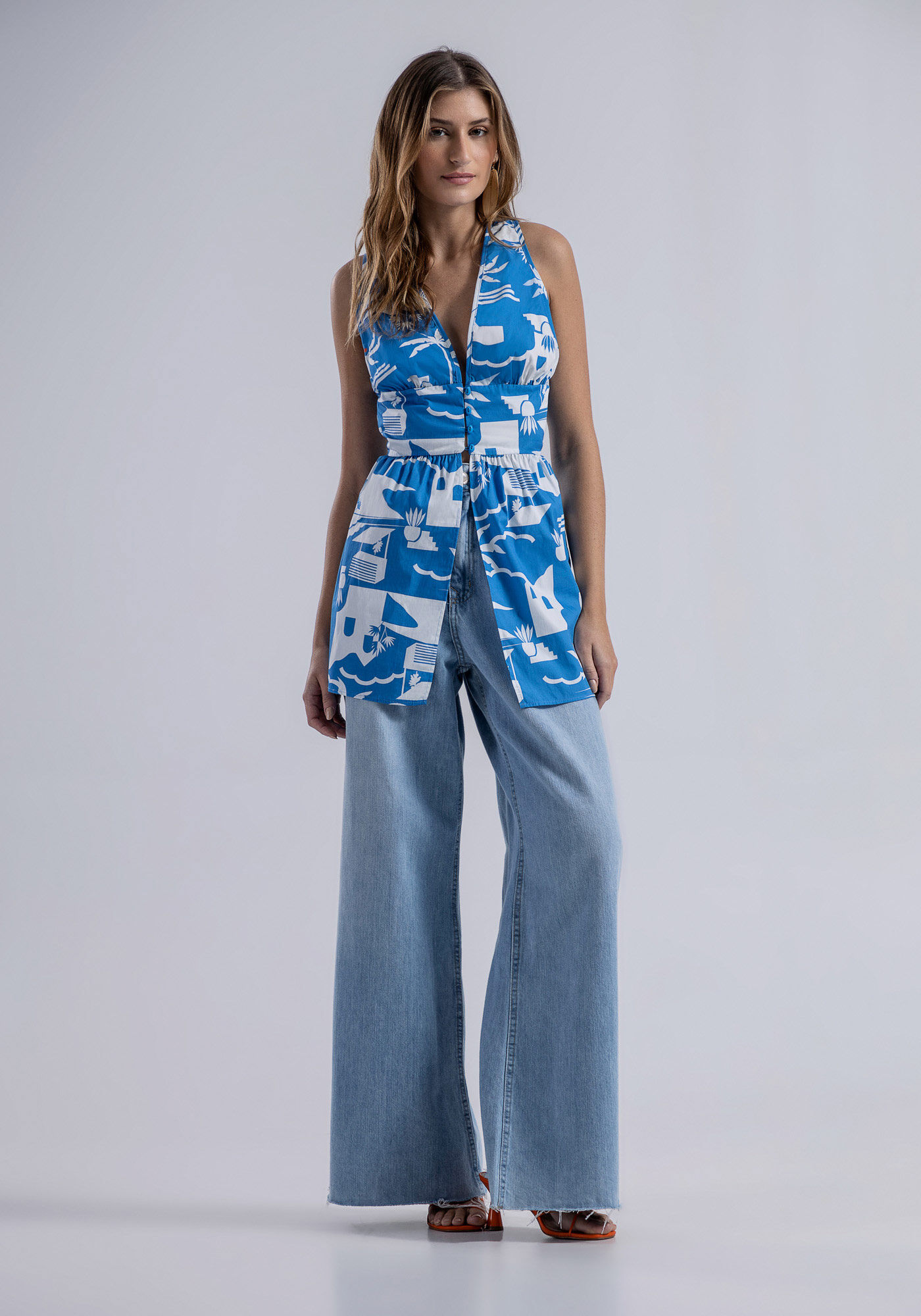 Blusa Alongada com Recorte Cintura, , large.