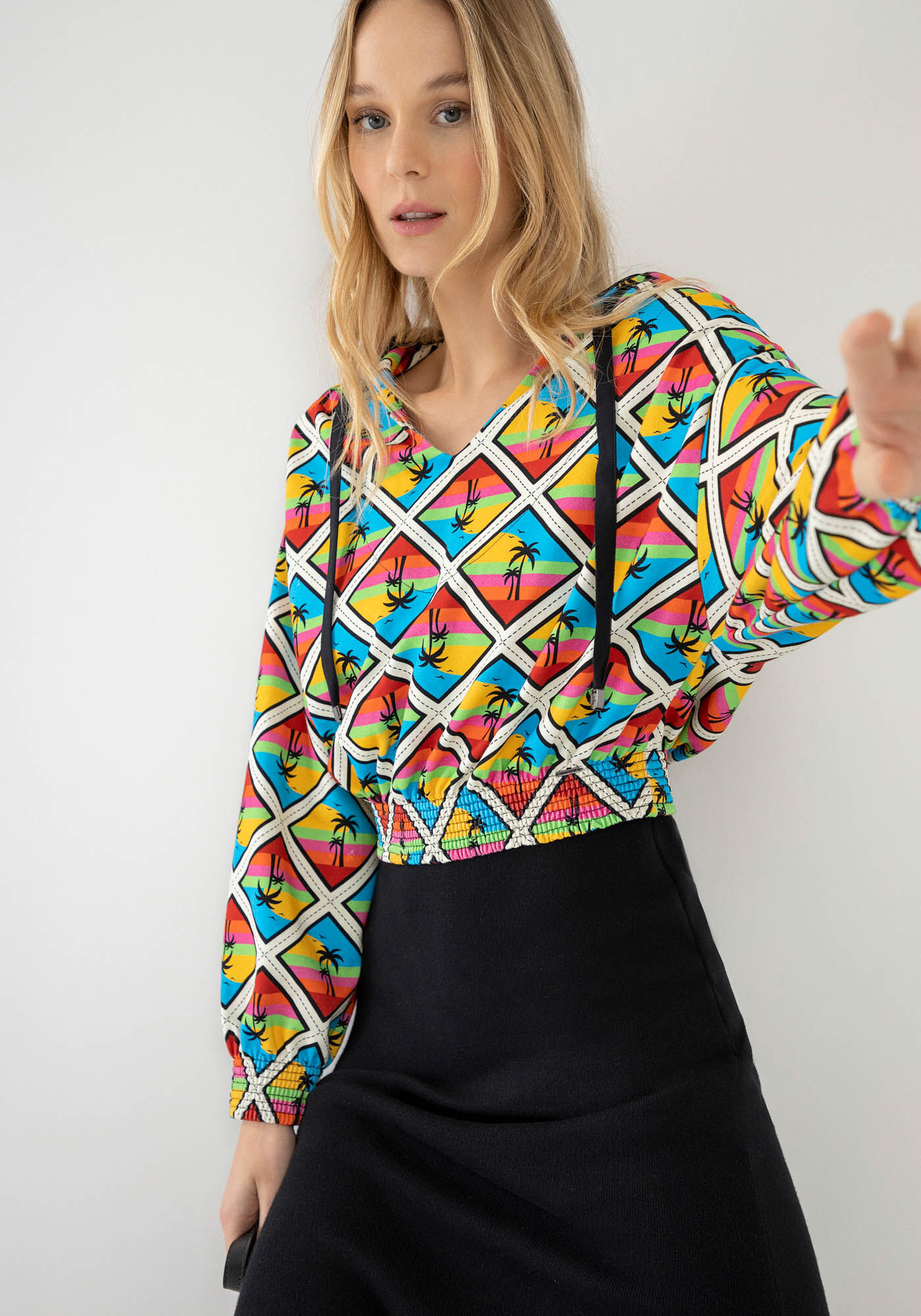 Blus&atilde;o Estampado em Moletom com Capuz, , large.