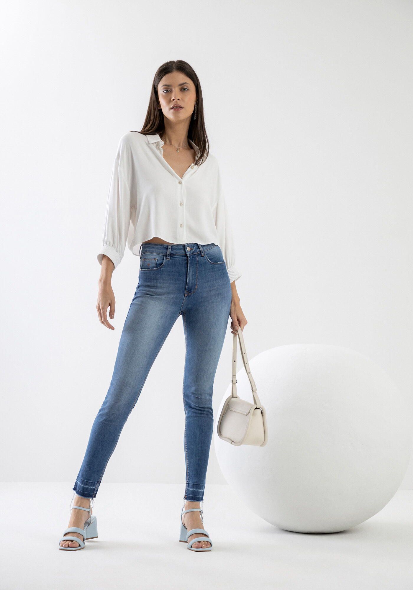 Camisa Manga 3/4 em Viscose Curta, , large.