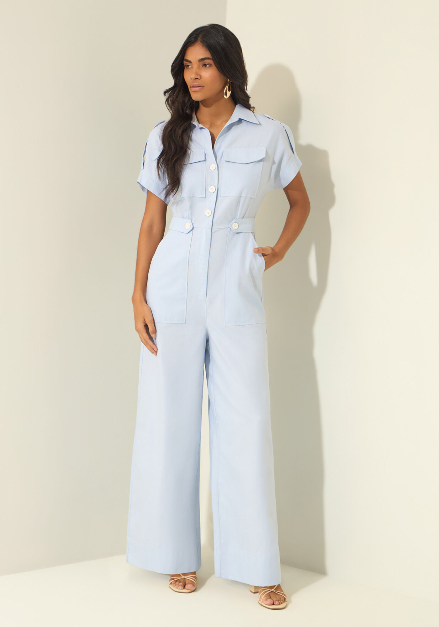 Macac&atilde;o Longo De Mangas Curtas Com Bolsos, AZUL PUPPY, large.