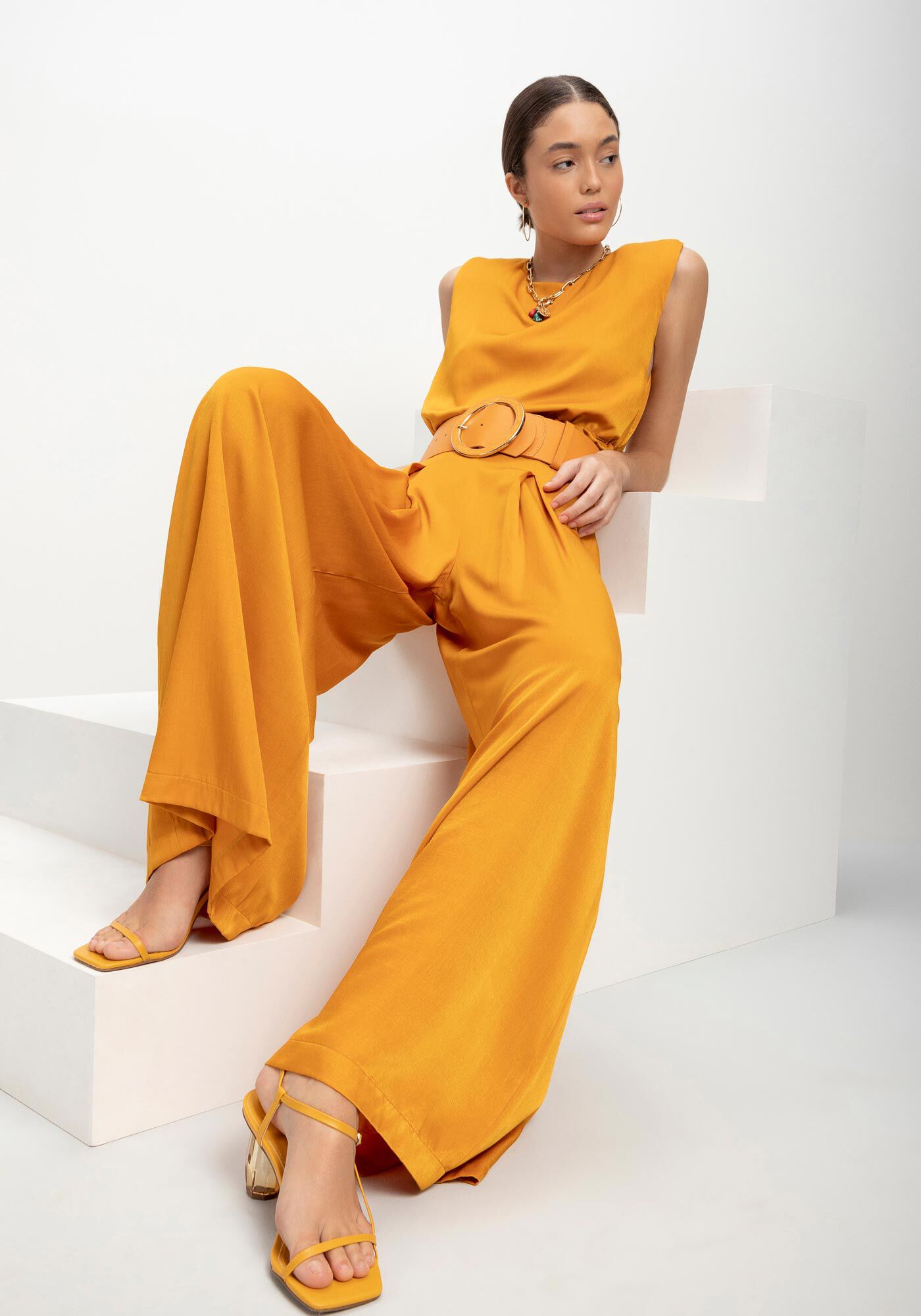 Cal&ccedil;a Pantalona Cintura Alta com Pregas, , large.