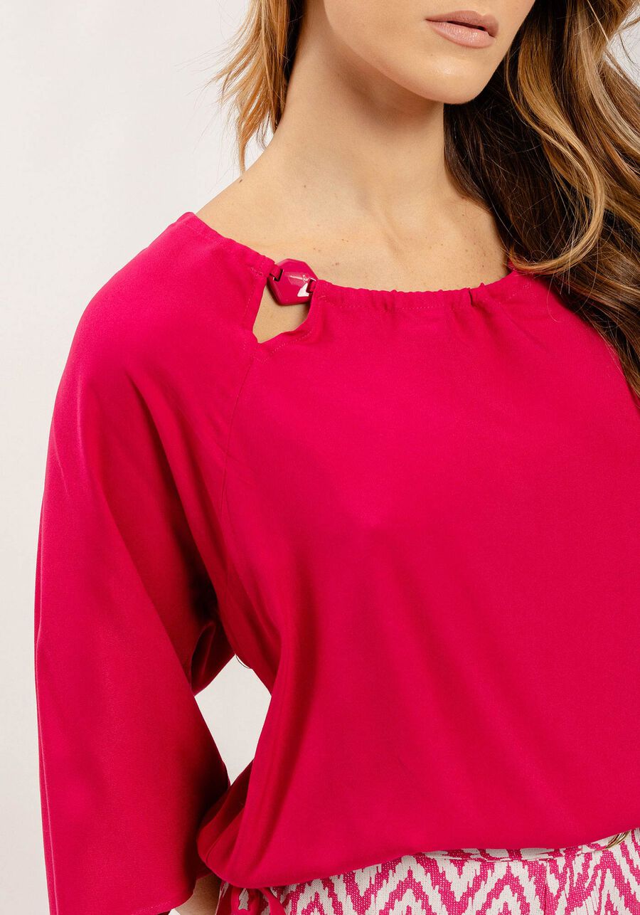 Blusa Manga 3/4 em Viscose com Amarração, . Blusa Manga 3/4 em Viscose com Amarração, , large.