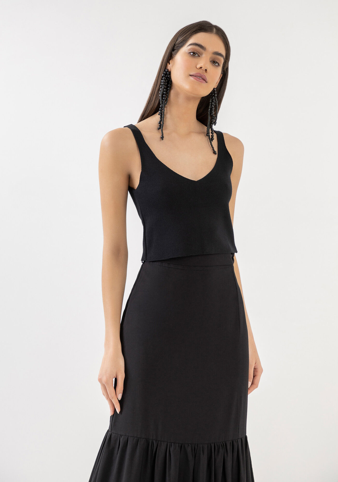 Blusa Cropped em Tric&ocirc; com Decote V, , large.