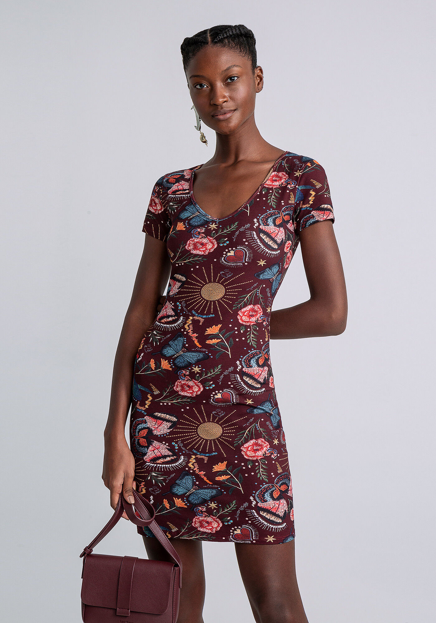 Vestido Curto Decote V Estampa, , large.