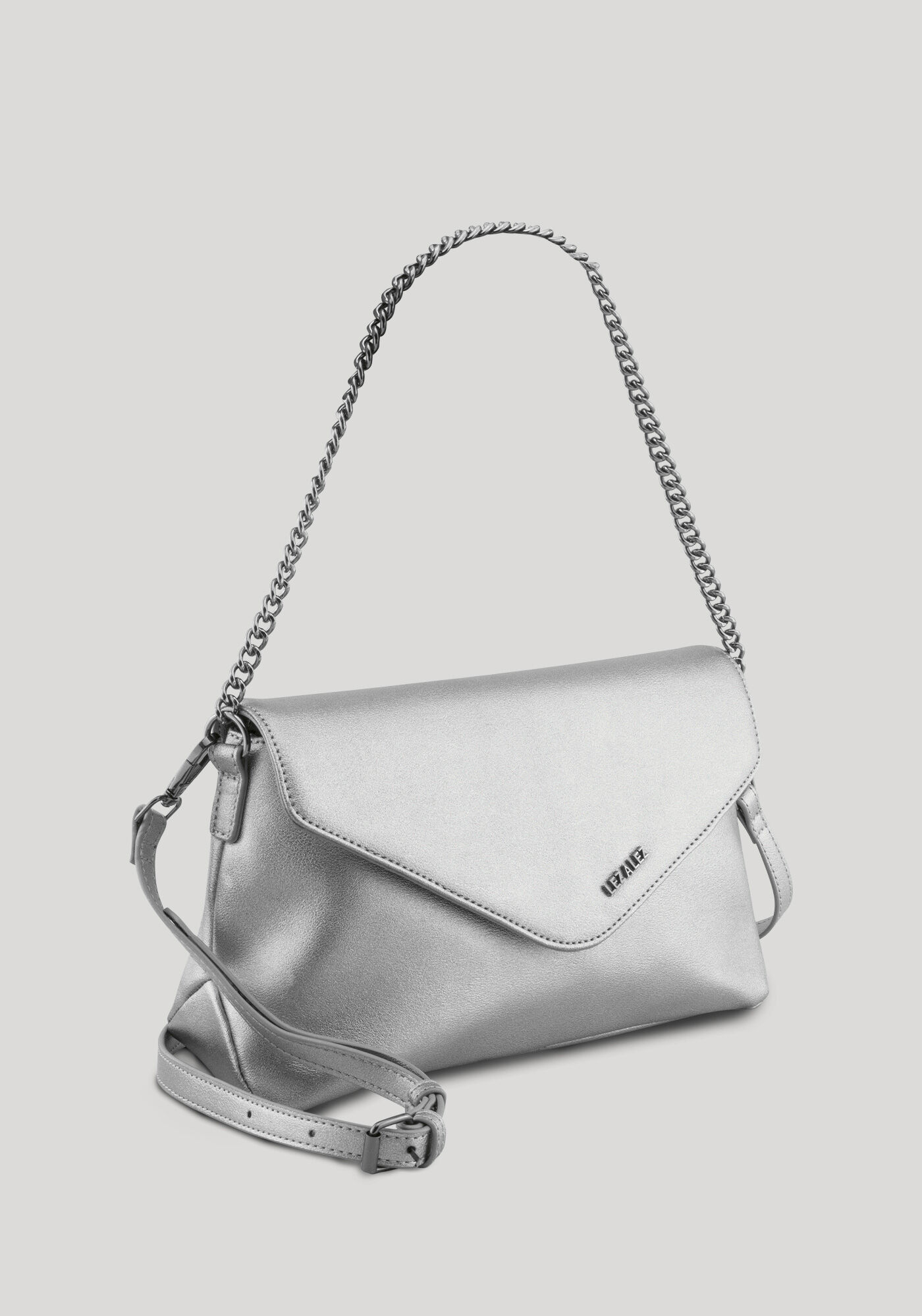 Bolsa M&eacute;dia Estruturada Com Aba Frontal E Al&ccedil;a Corrente, CINZA METAL, large.