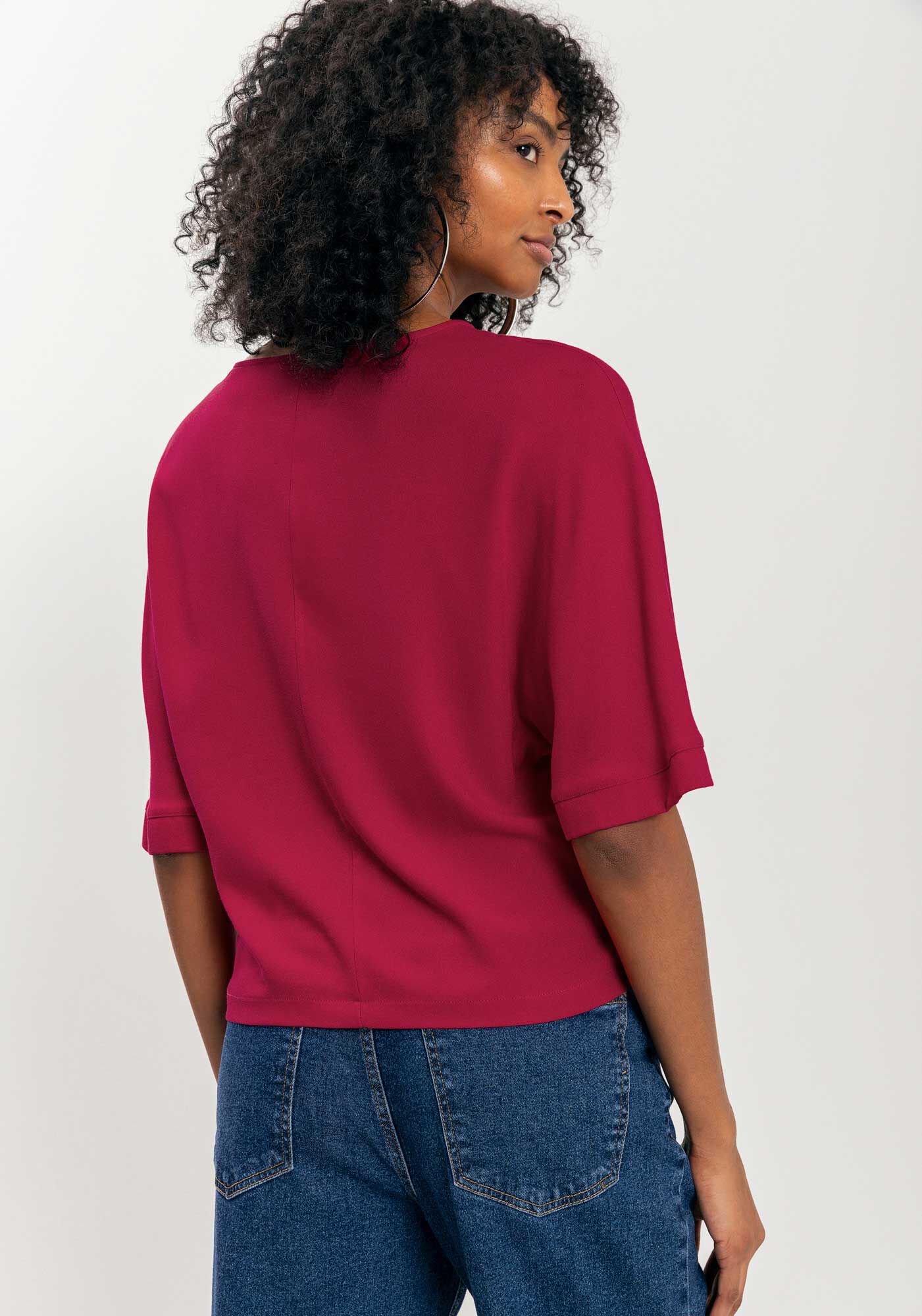 Blusa De Mangas M&eacute;dias Lisa Em Crepe De Viscose, , large.