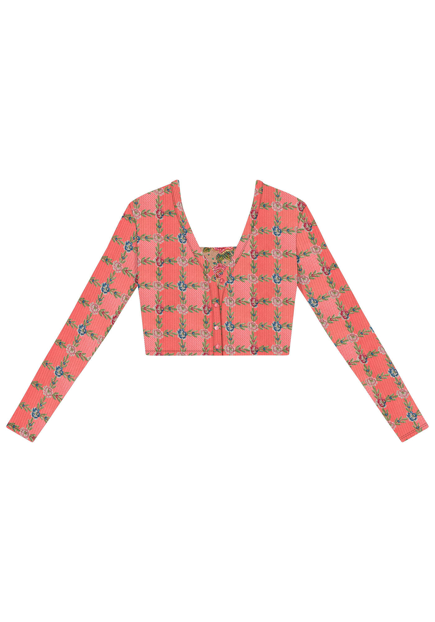 Cardigan Cropped Estampado Canelado com Top, , large.