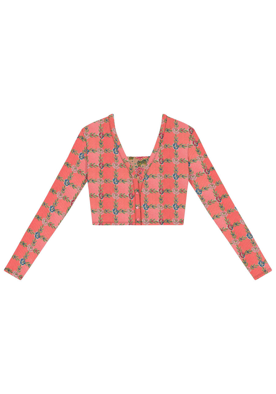 Cardigan Cropped Estampado Canelado com Top, . Cardigan Cropped Estampado Canelado com Top, , large.