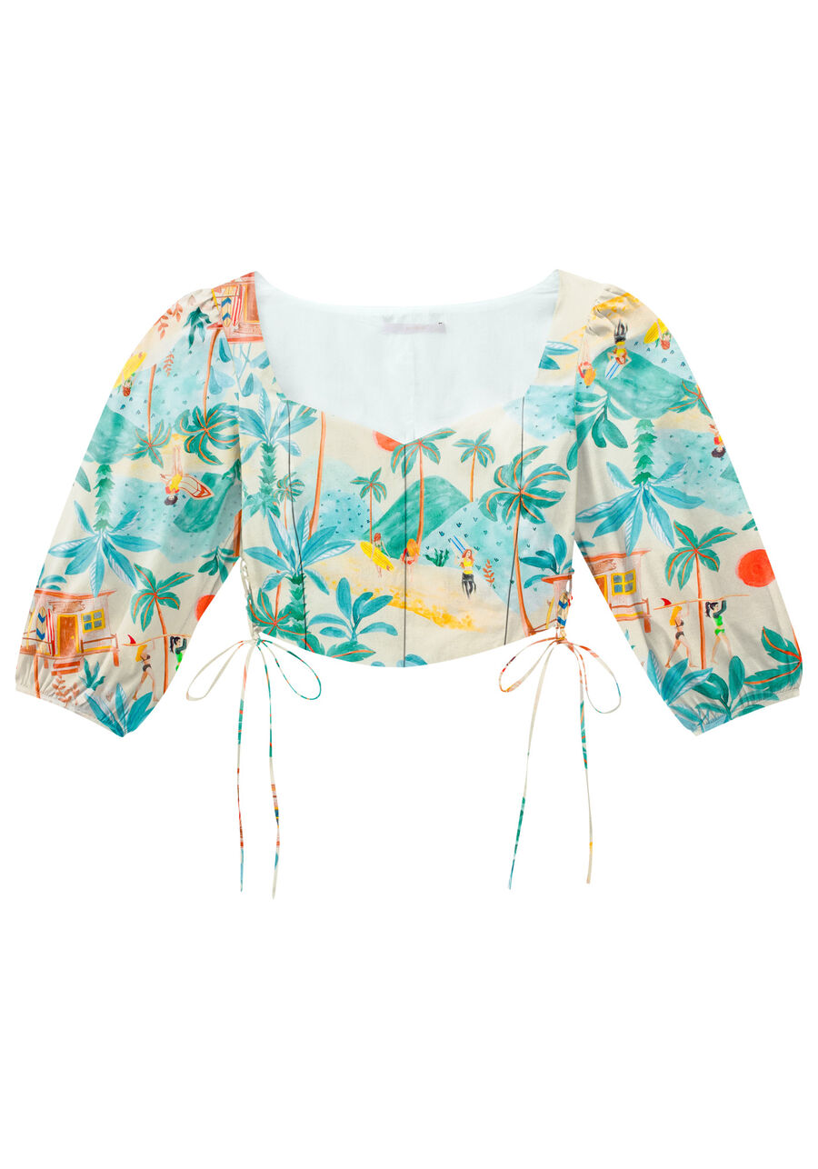 Blusa Manga Bufante com Lace Up, . Blusa Manga Bufante com Lace Up, , large.