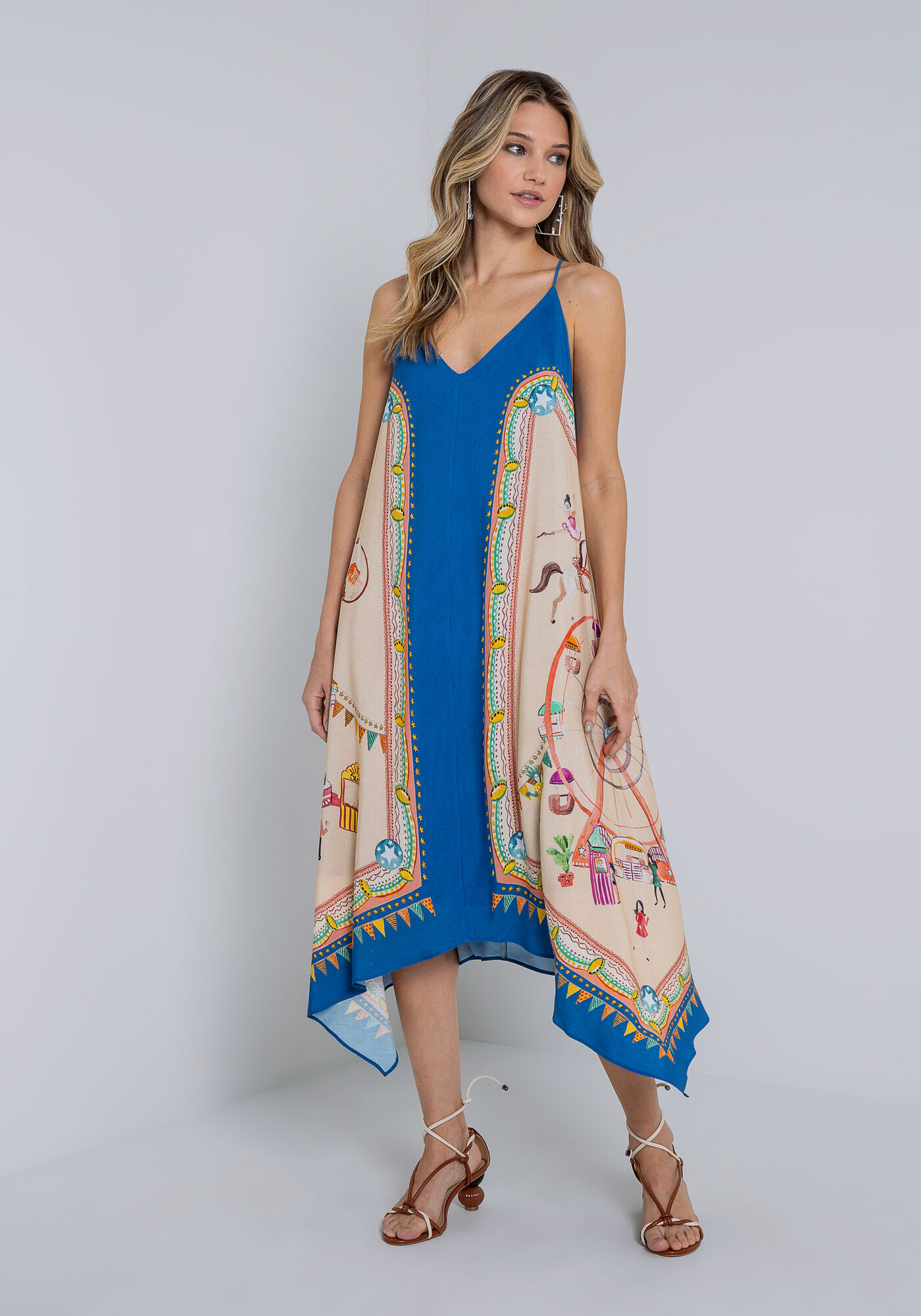 Vestido Midi com Barra Assim&eacute;trica e Cinto, PARQUE DE DIVERSOES, large.