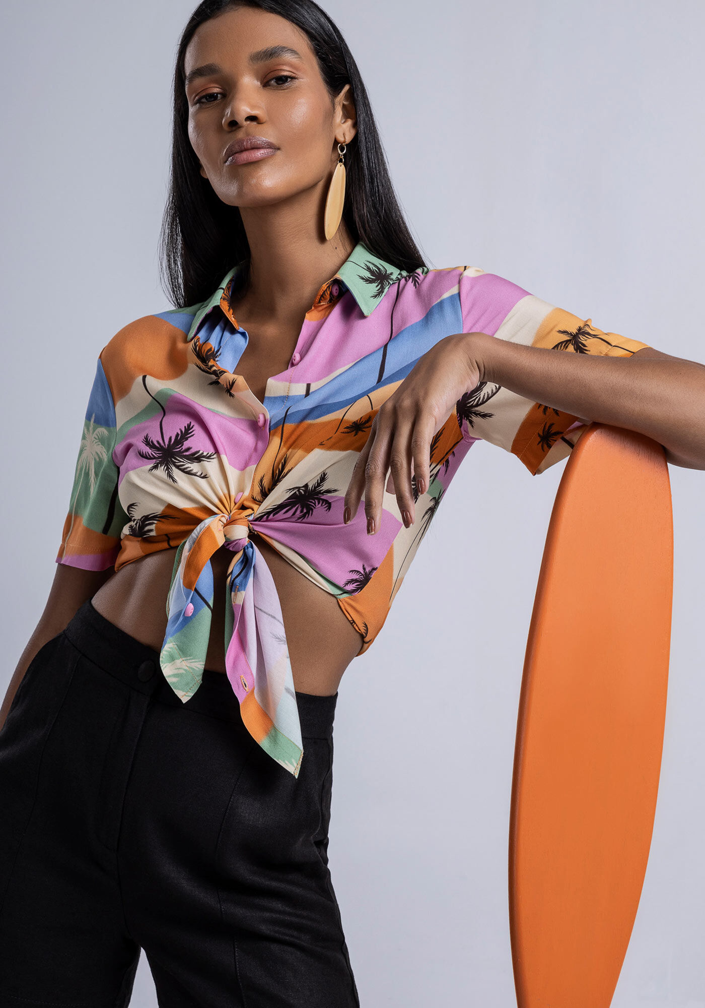 Camisa Manga Curta em Viscose Estampada, , large.