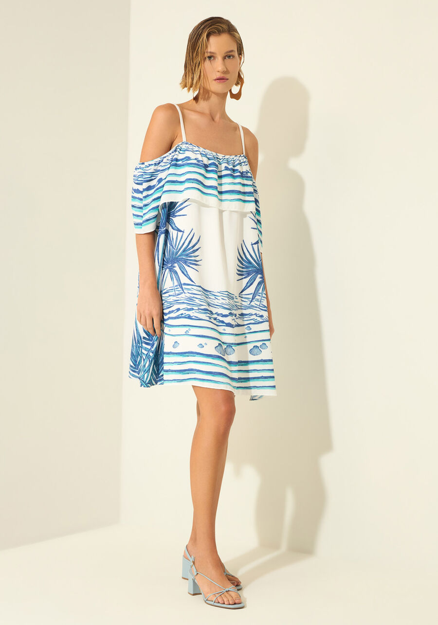 Vestido Curto Estampado Com Alças, MARE BEGE. Vestido Curto Estampado Com Alças, MARE BEGE, large.