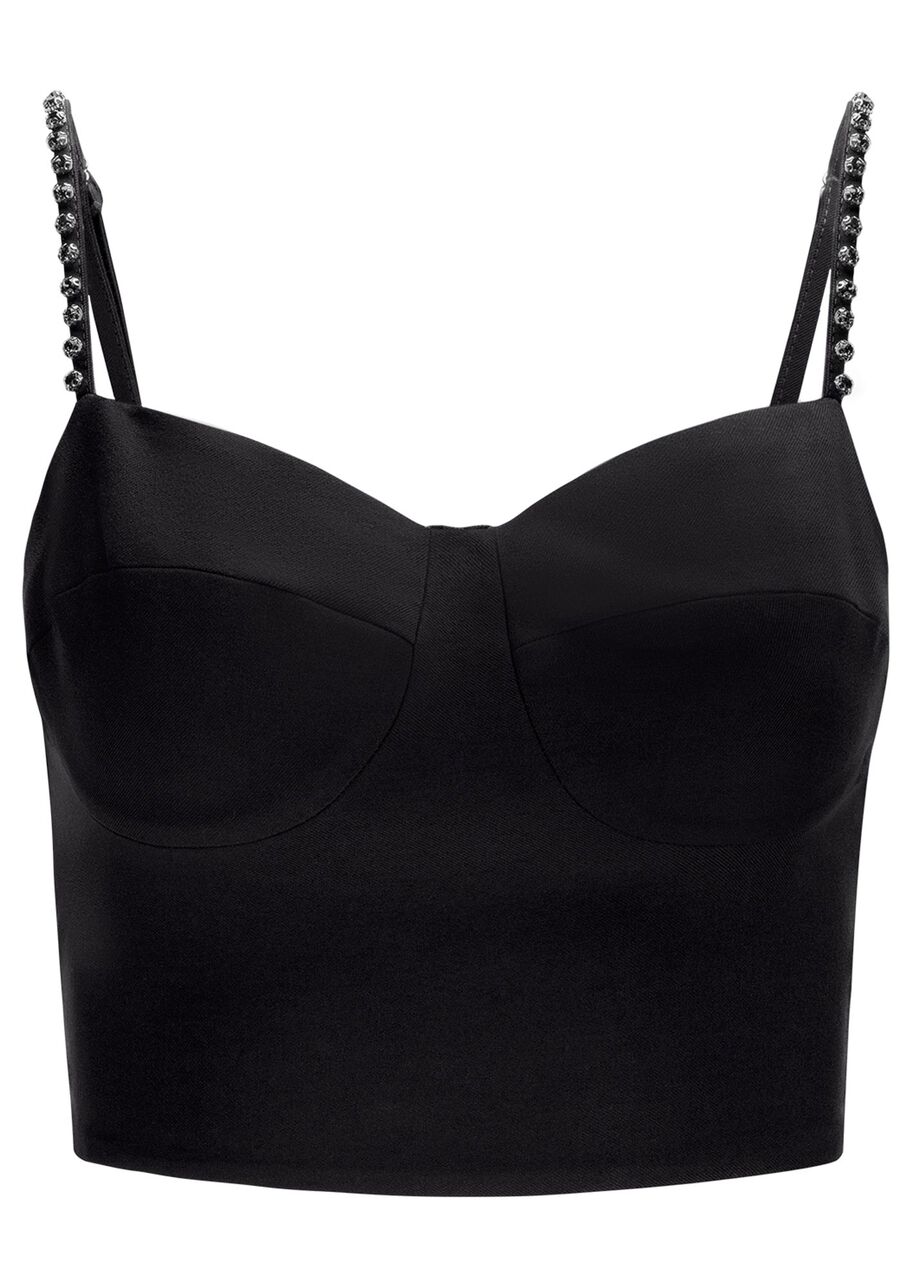 Blusa Cropped em Viscose com Strass Alças, . Blusa Cropped em Viscose com Strass Alças, , large.
