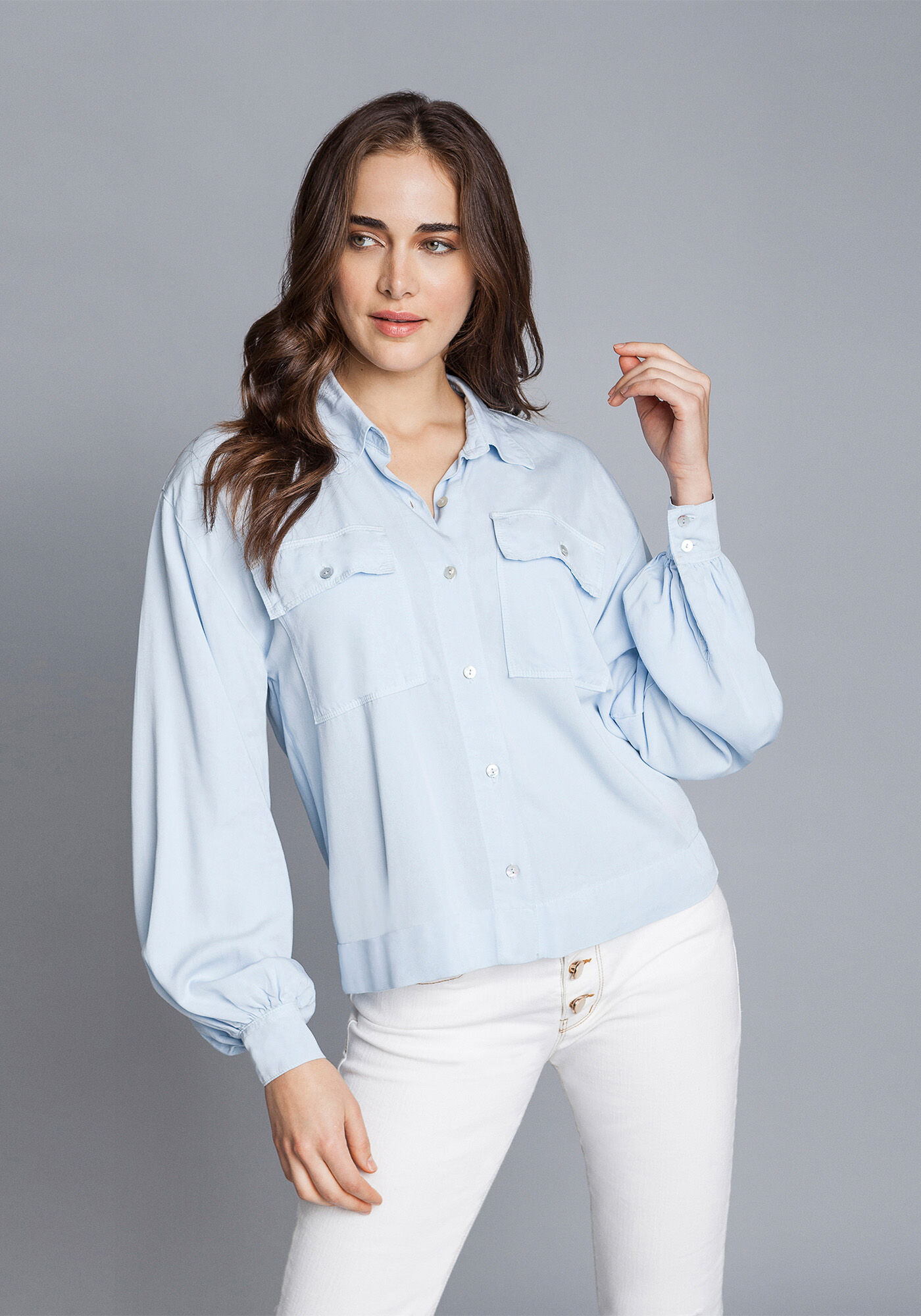 Camisa Manga Longa Bufante Azul Nuvem, , large.