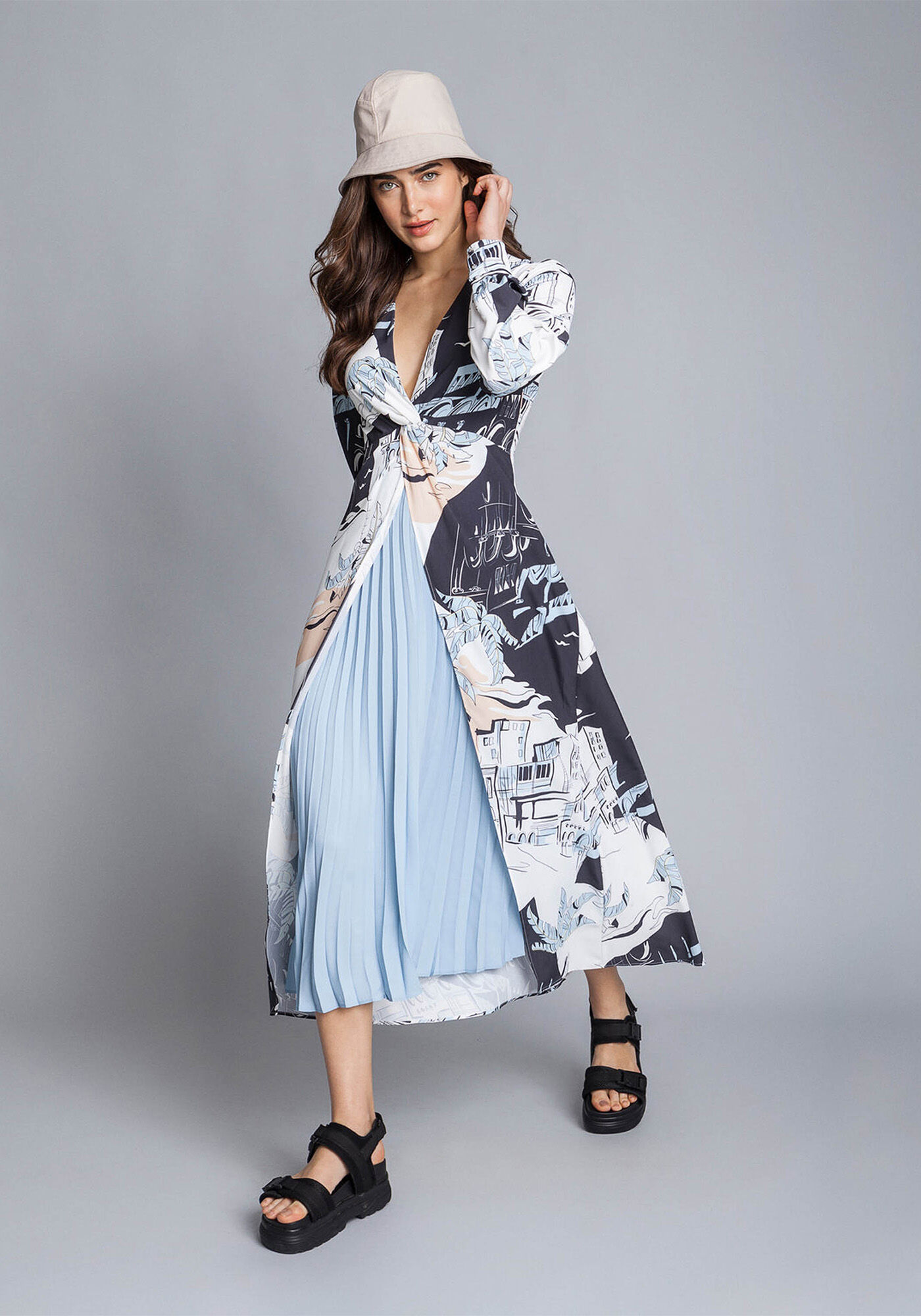 Vestido M&iacute;di Recorte Plissado, , large.