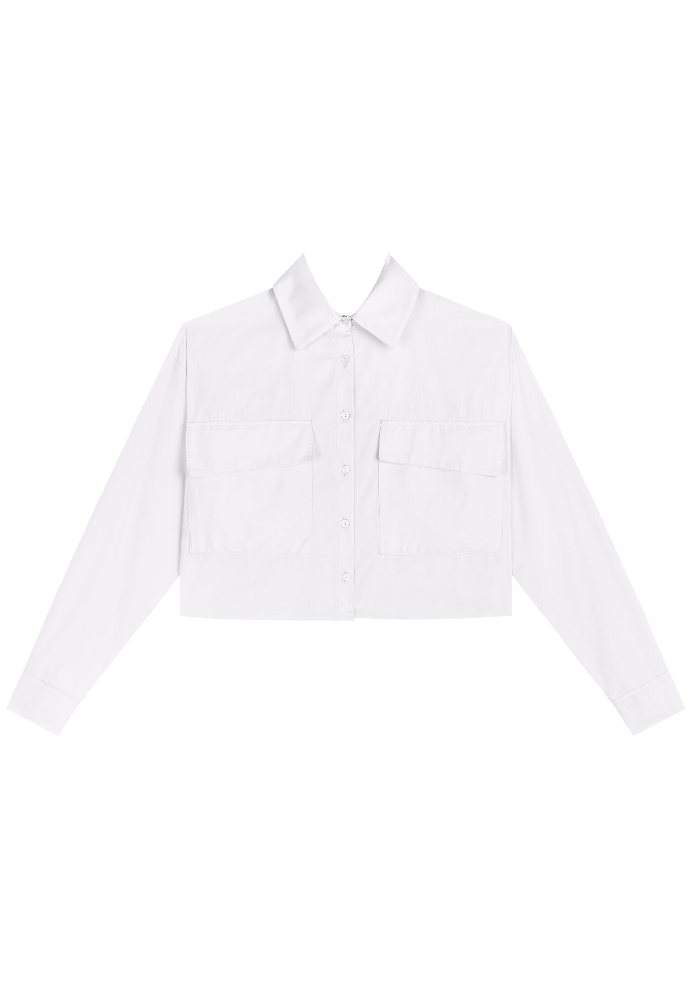 Camisa Curta Em Tricoline Com Mangas Longas E Bolsos, , large.