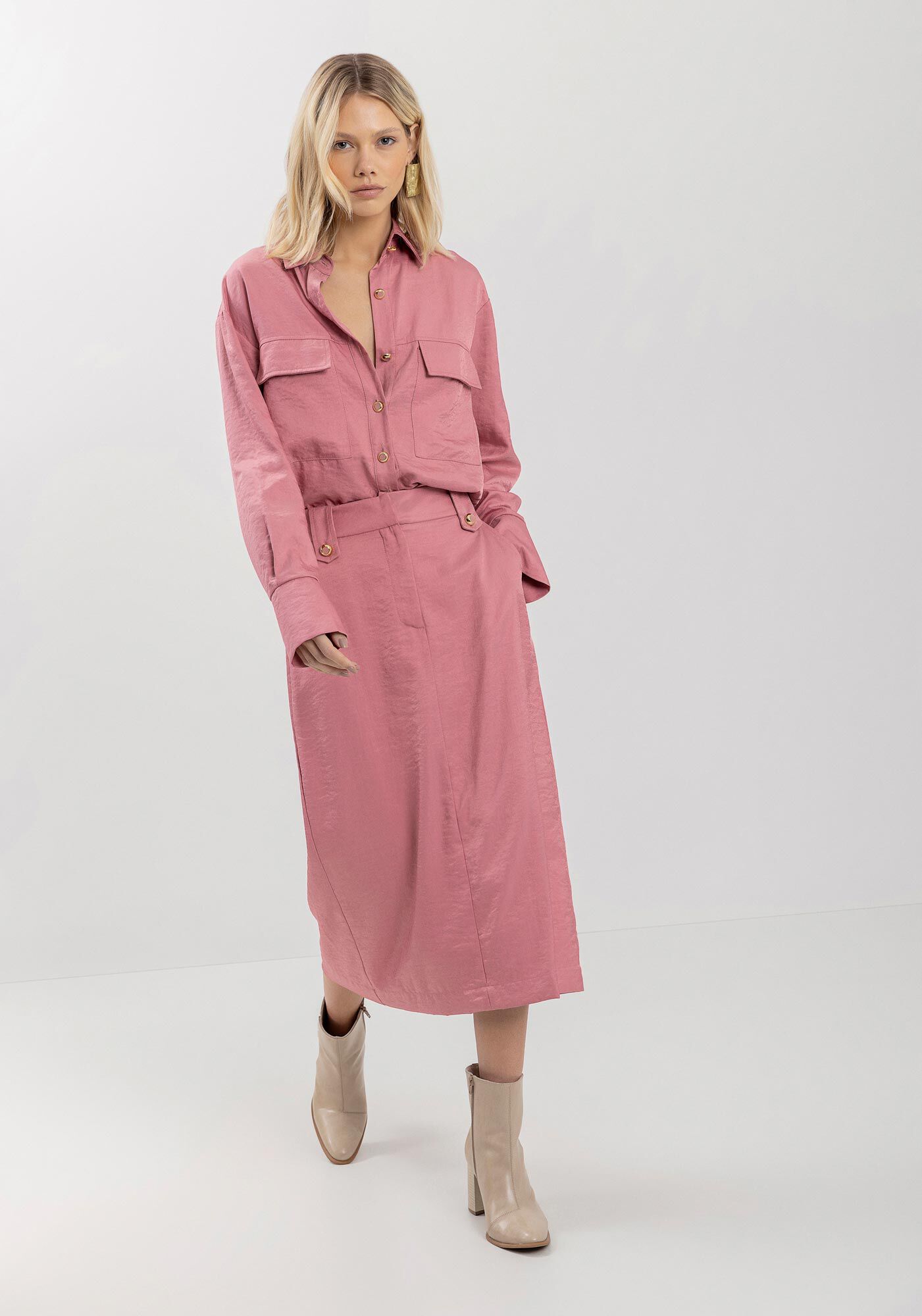 Saia Midi Ch&aacute; Com Cintura Super Alta, , large.