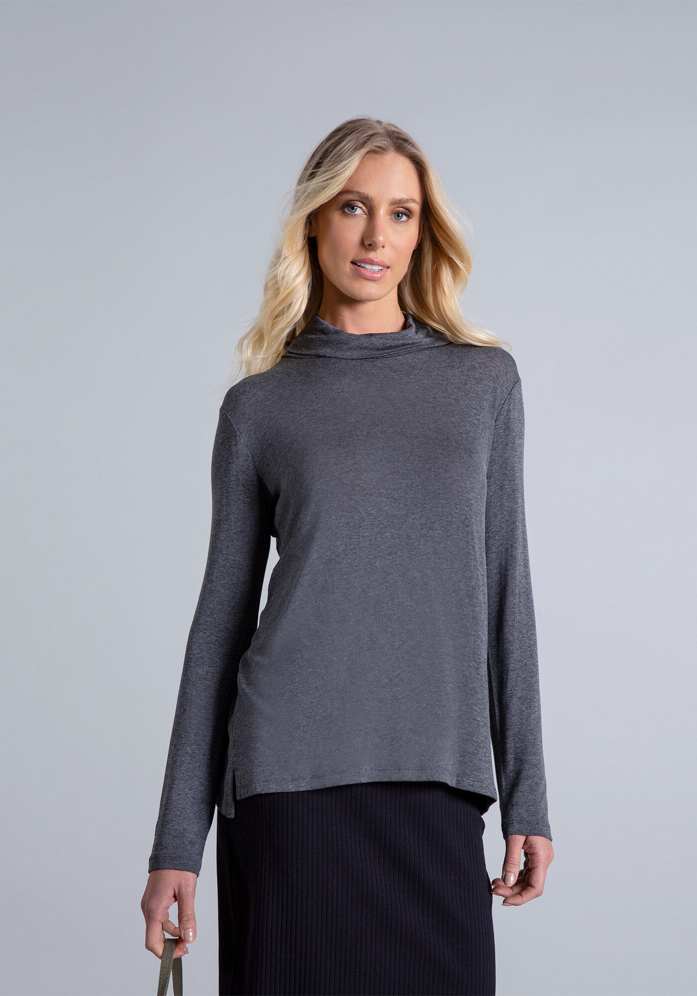 Blusa Manga Longa Gola Alta Mescla Escuro, , large.