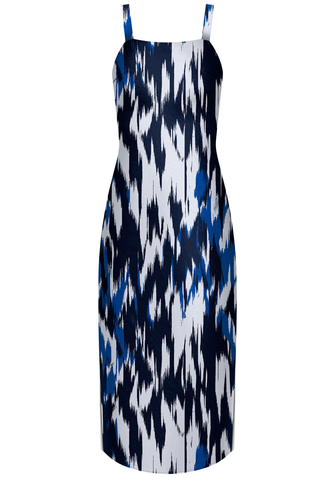 Vestido Midi em Linho Estampado com Decote Reto, , large.