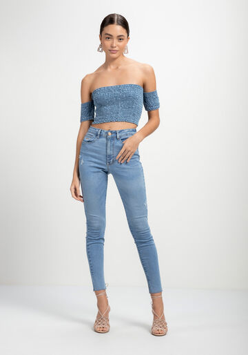 Calça Jeans Skinny Cropped Super Alta Every Day, JEANS, large.