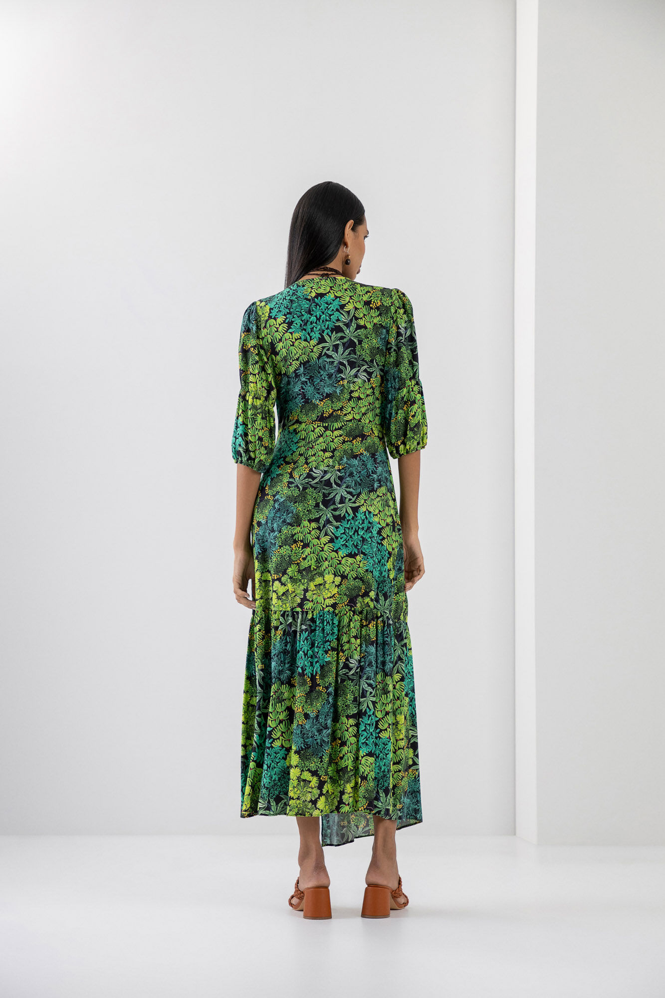 Vestido Midi Manga 3/4 em Viscose Estampado, , large.