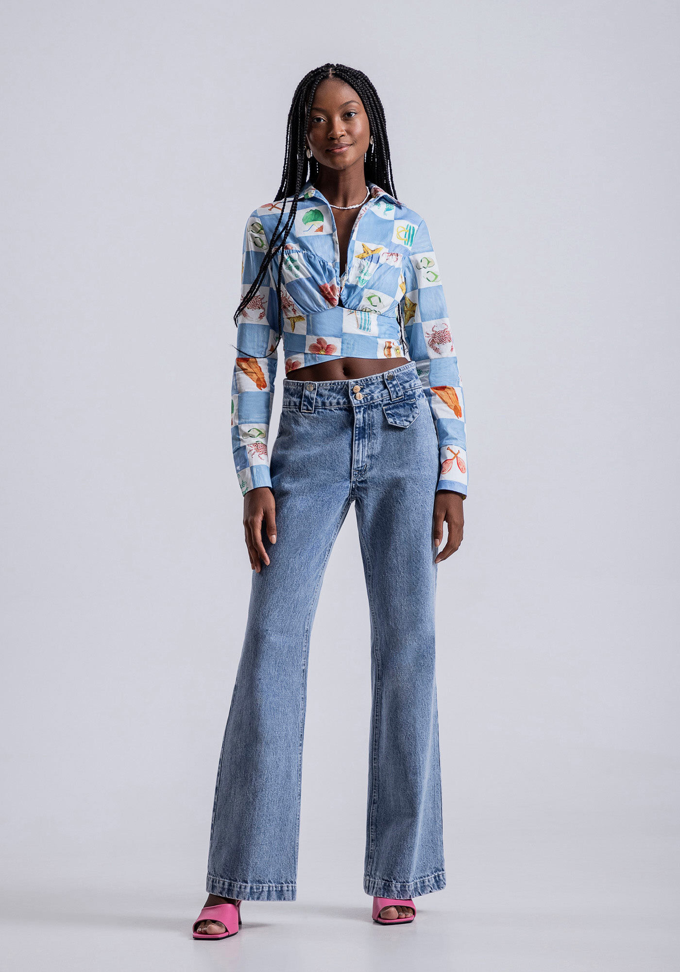 Blusa Manga Longa em Tecido Atlanta com Franzido Busto, , large.