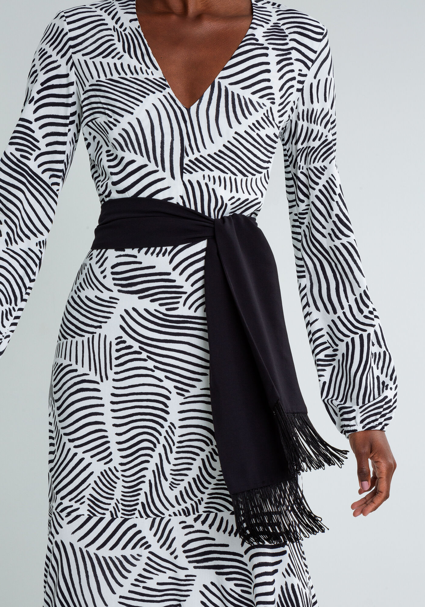 Vestido Estampado M&iacute;di Cinto Franjas, REFLEXOS, large.