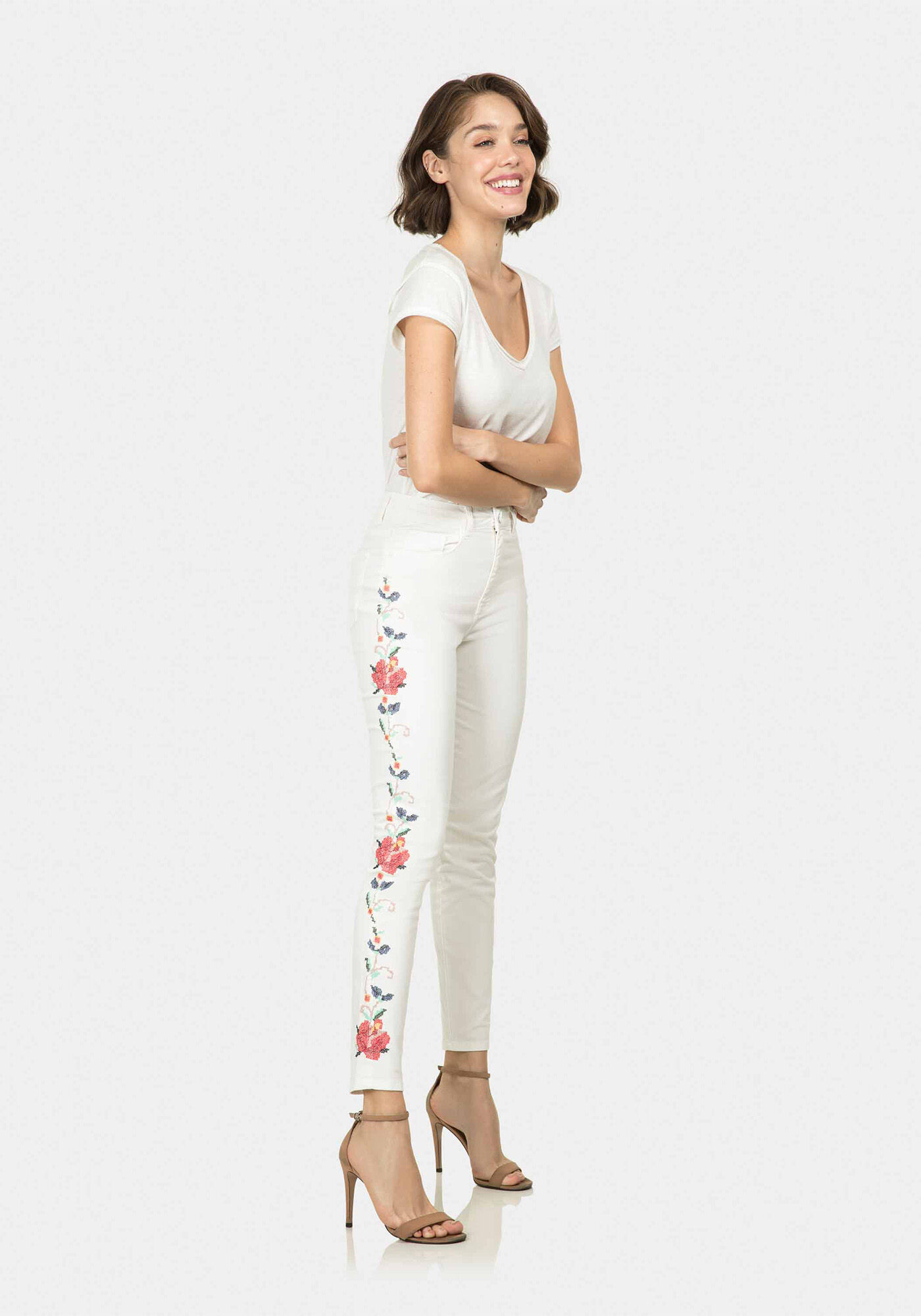 Cal&ccedil;a Jeans Skinny Cropped Bali Branco Off White, , large.