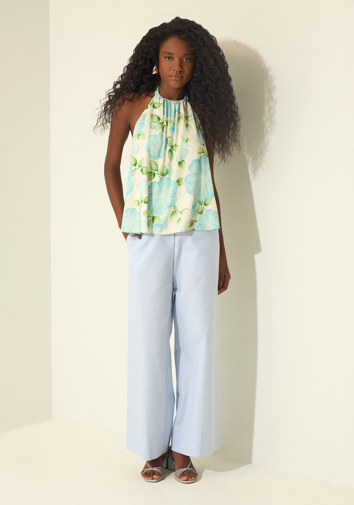 Blusa Estampada Frente &Uacute;nica Com Amarra&ccedil;&atilde;o, AQUARELA BEGE, large.