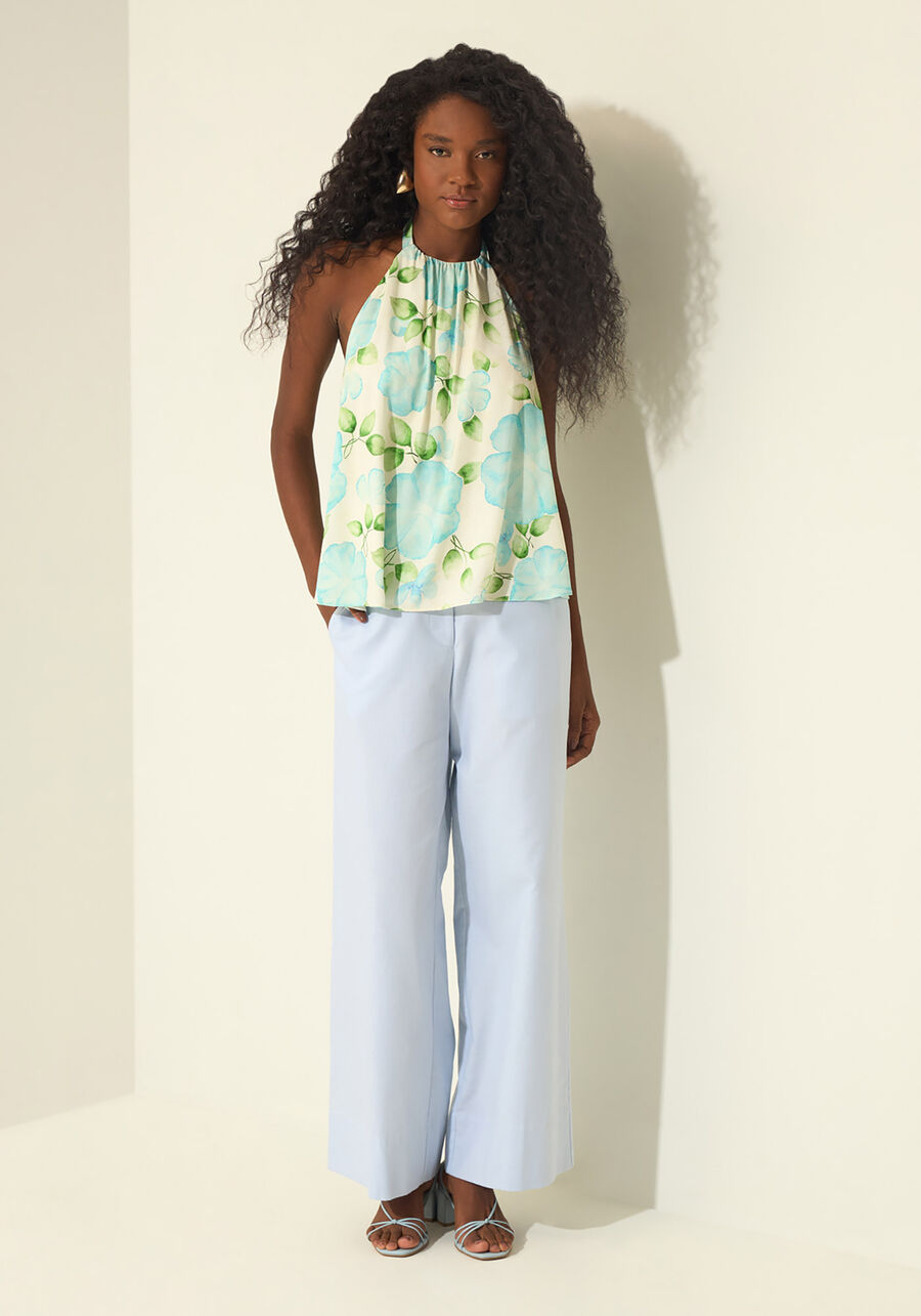 Blusa Estampada Frente Única Com Amarração, AQUARELA BEGE. Blusa Estampada Frente Única Com Amarração, AQUARELA BEGE, large.