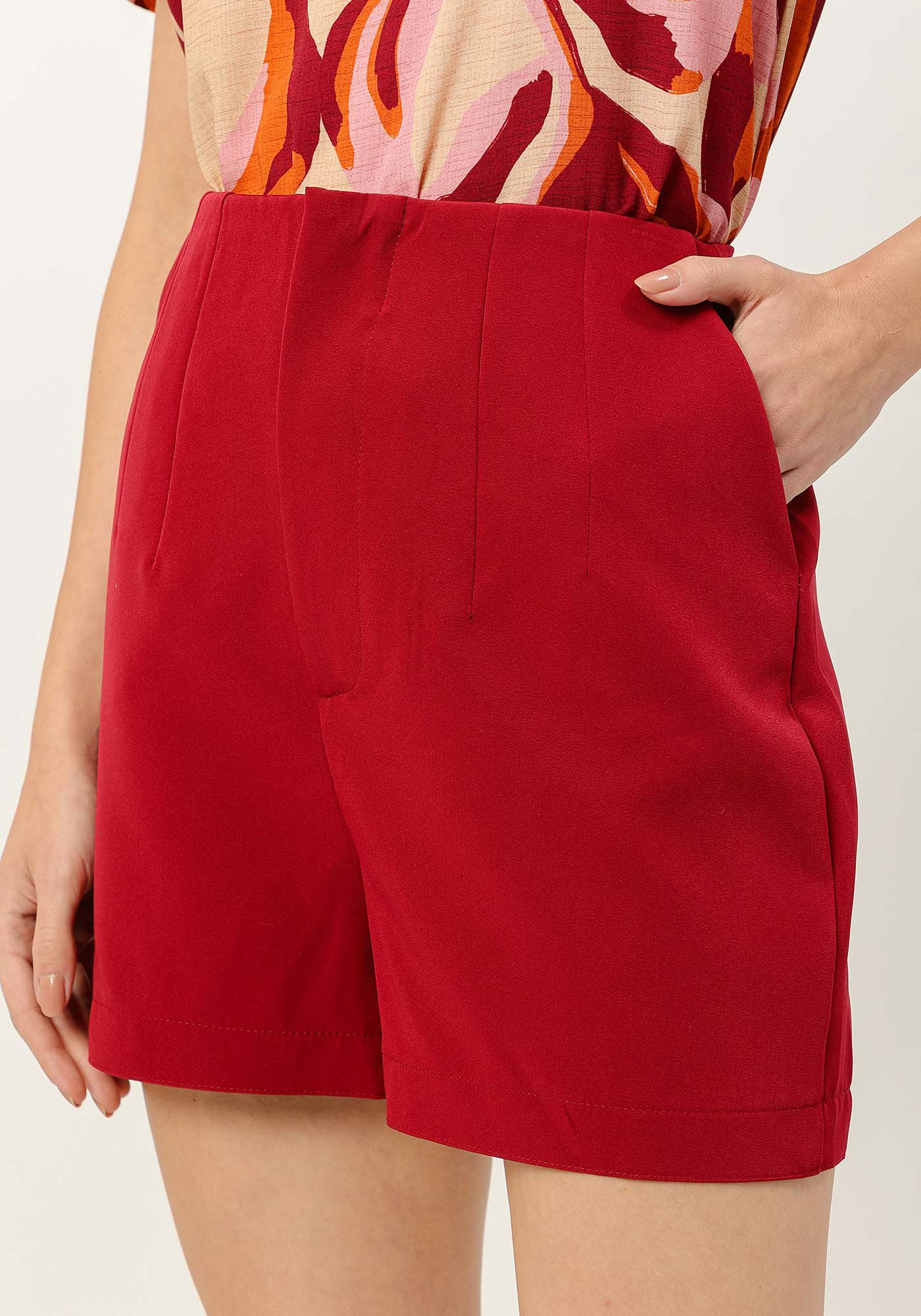 Shorts Cintura Alta Alfaiataria com Bolsos, , large.