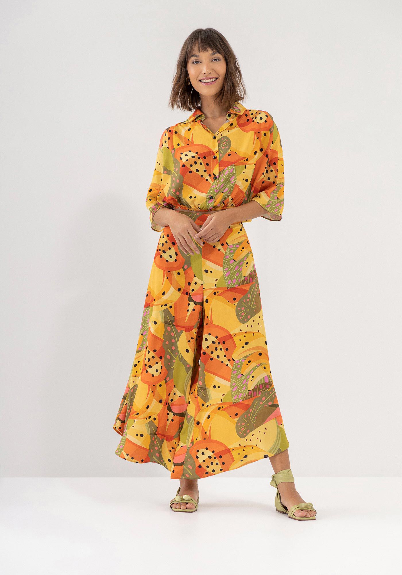 Camisa Cropped Estampada com El&aacute;stico Barra, , large.