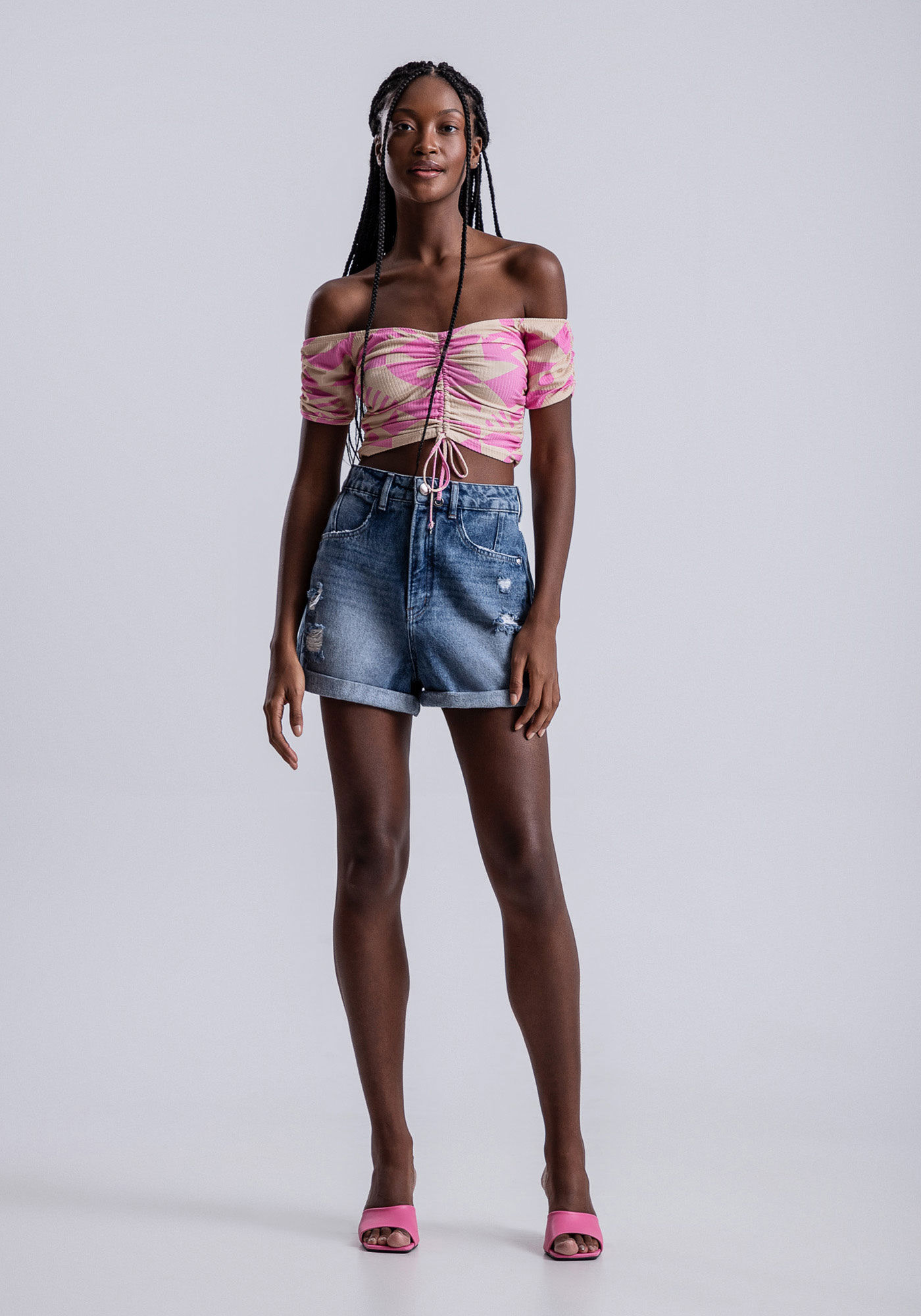 Blusa Ombro a Ombro Canelada com Amarra&ccedil;&atilde;o, , large.