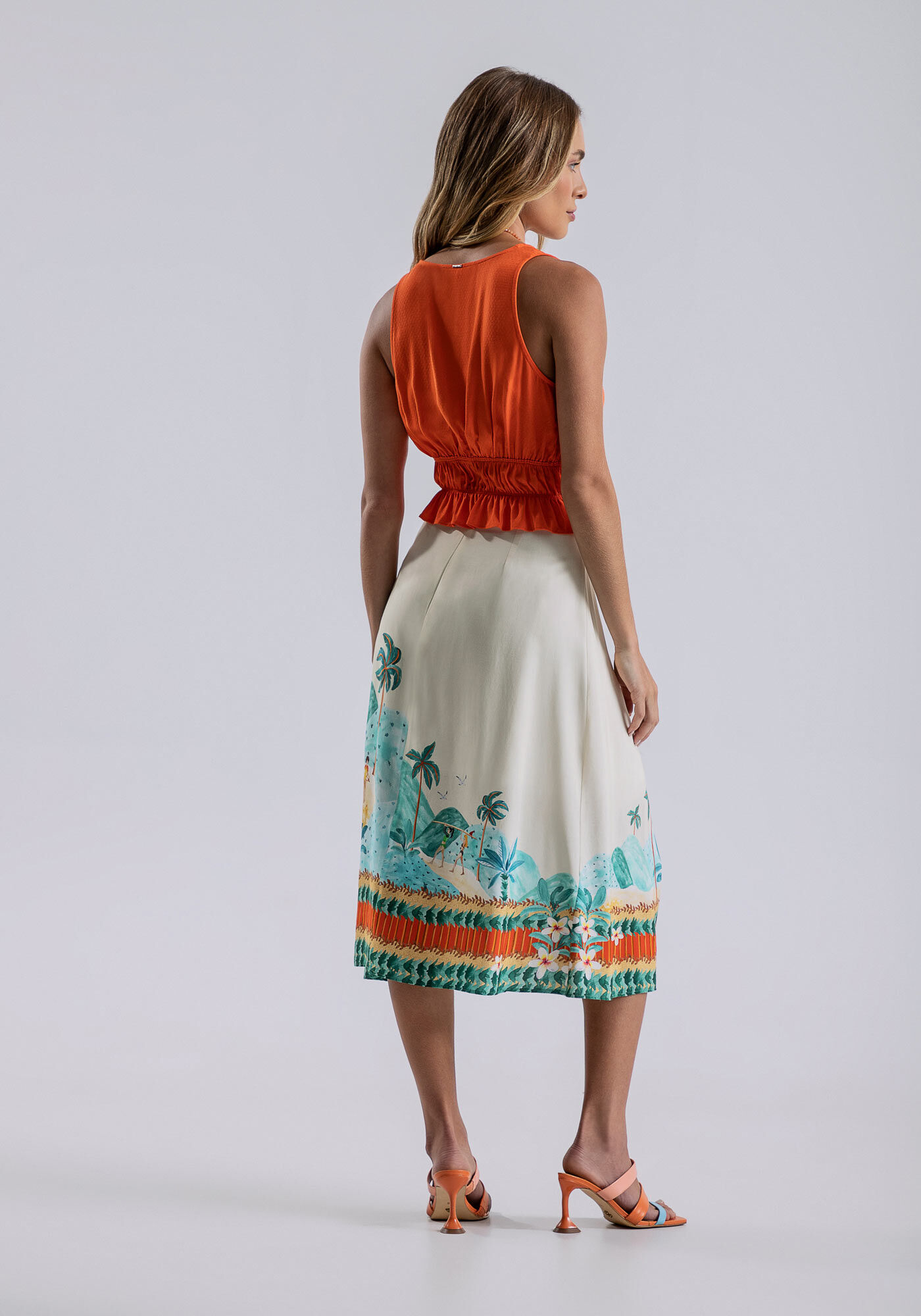 Blusa Cropped com Amarra&ccedil;&atilde;o e El&aacute;stico, LARANJA LIMPIDO, large.