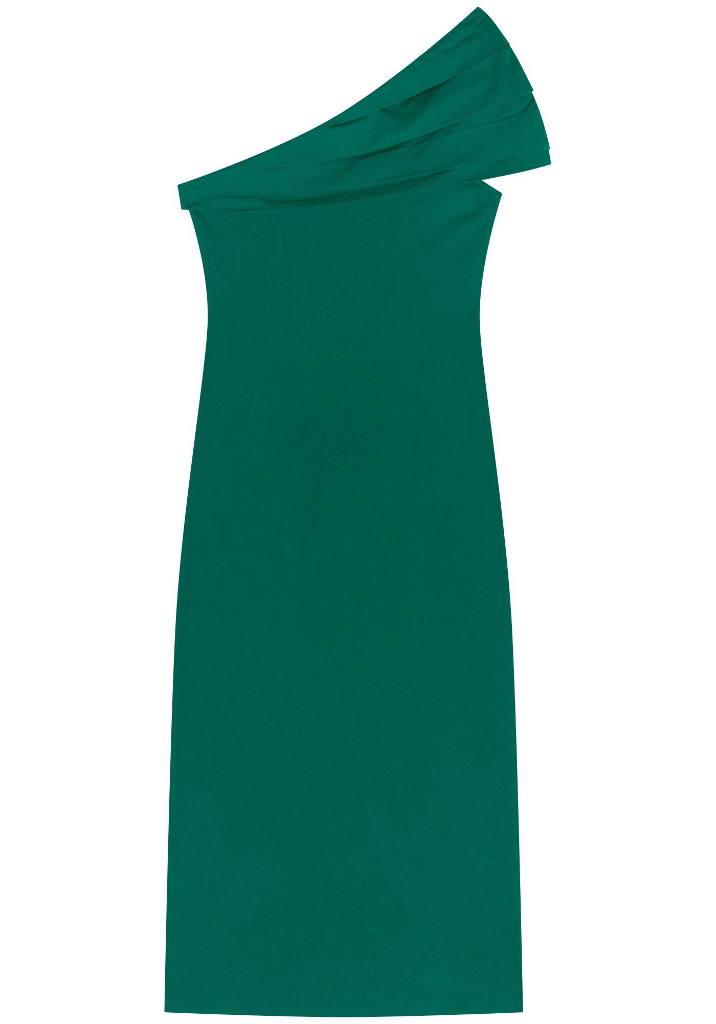 Vestido Midi Ch&aacute; De Um Ombro S&oacute; Em Bengaline Com Fenda, , large.