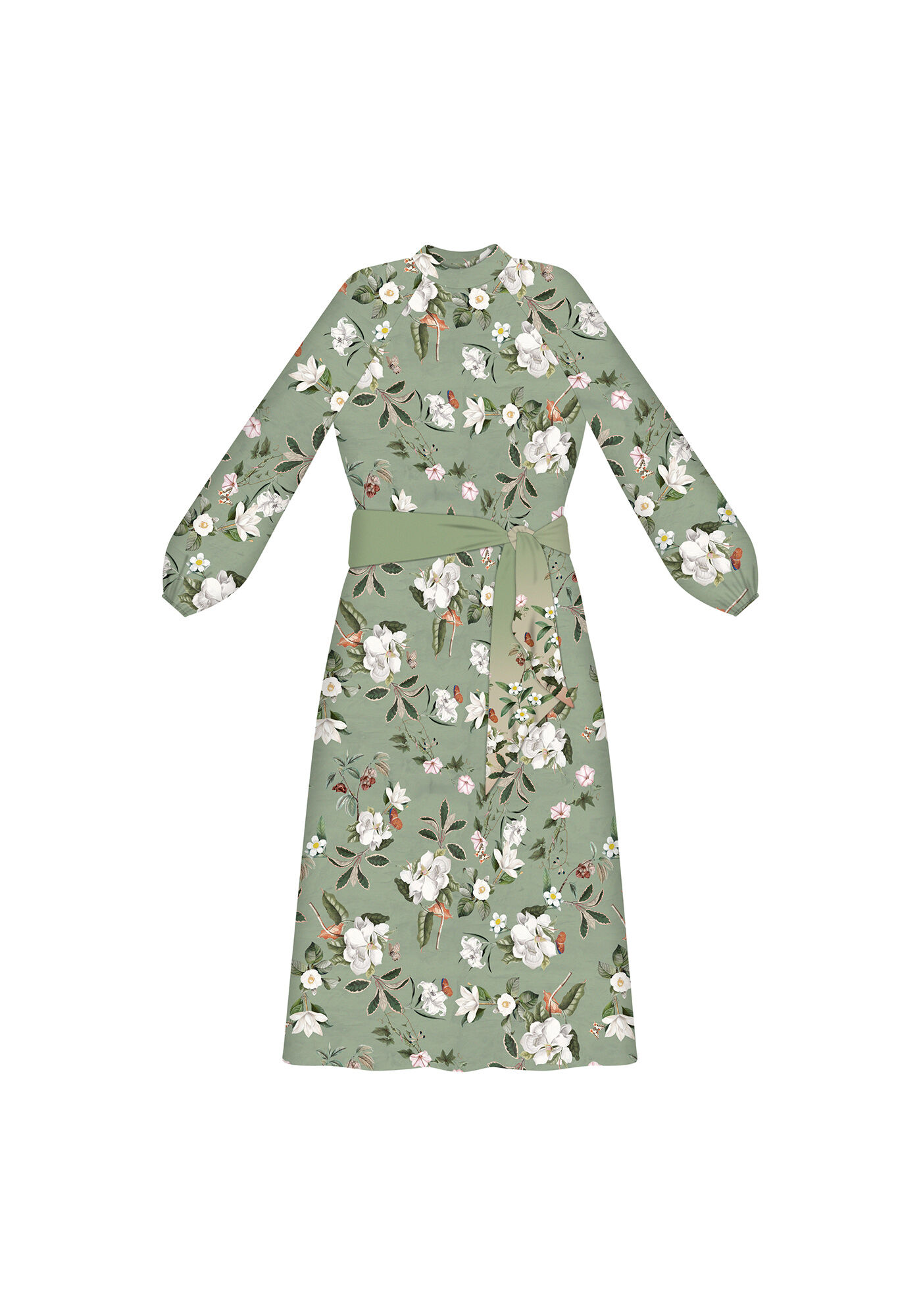 Vestido Manga Longa M&iacute;di com Faixa, FLORAL, large.