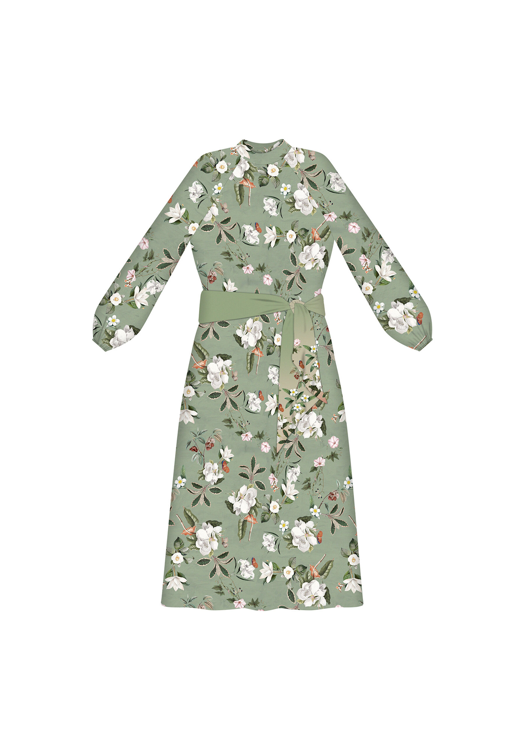 Vestido Manga Longa Mídi com Faixa, FLORAL. Vestido Manga Longa Mídi com Faixa, FLORAL, large.