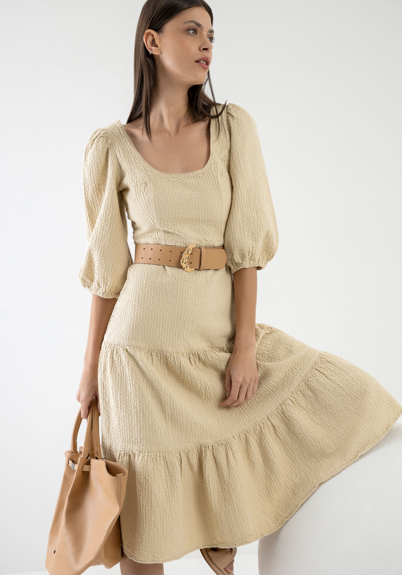 Vestido largo com sales cinto