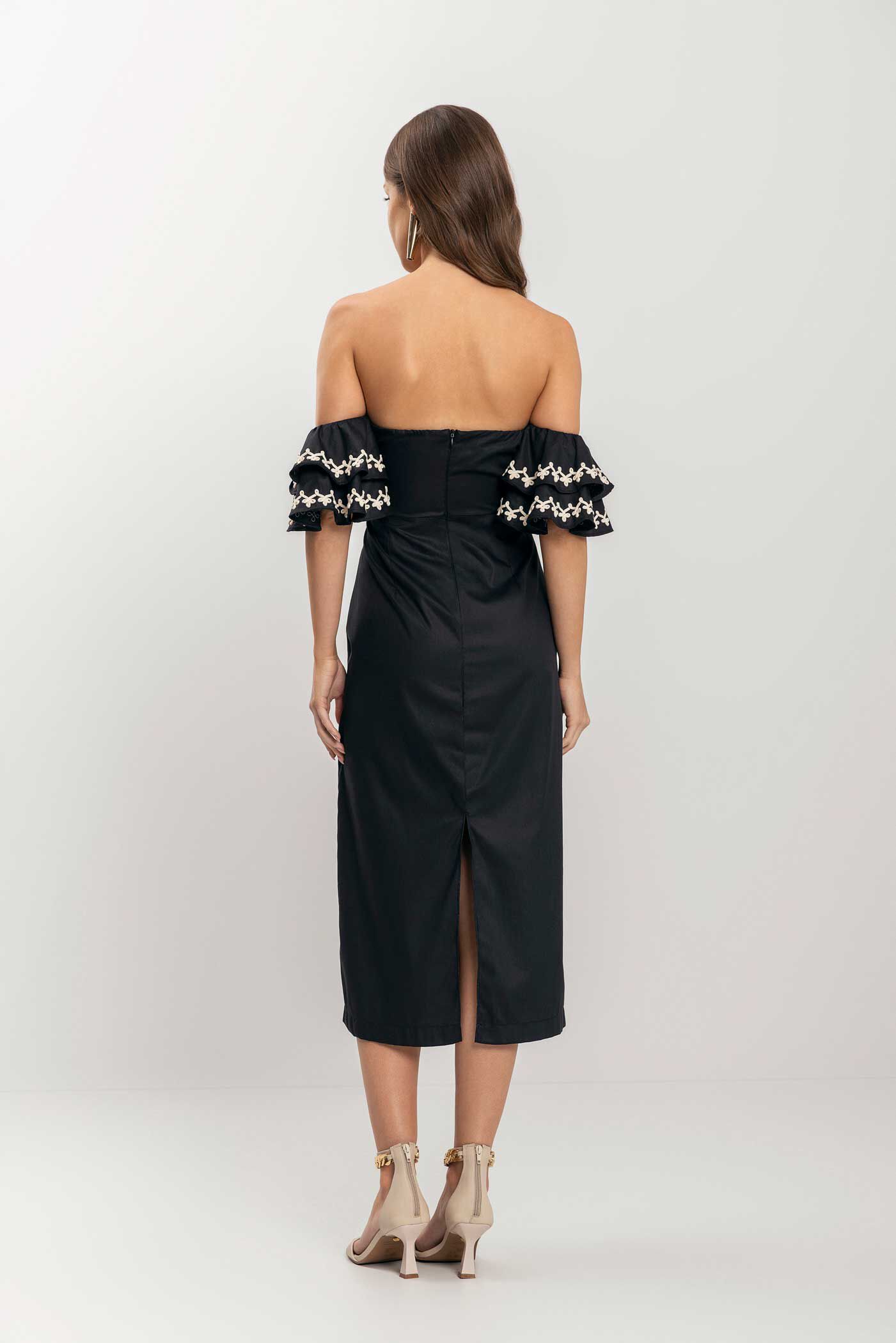 Vestido Ombro A Ombro Com Bordado E Recorte, , large.