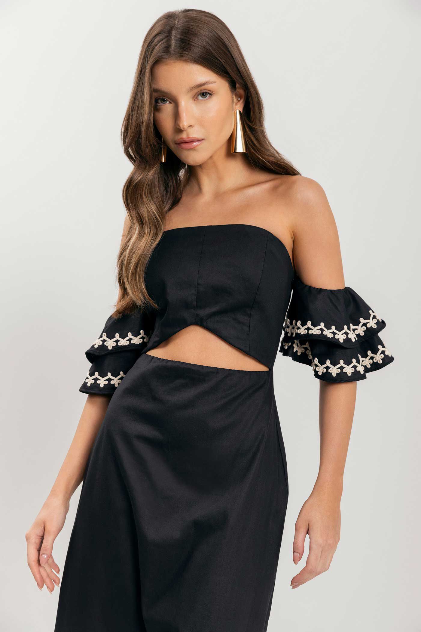 Vestido Ombro A Ombro Com Bordado E Recorte, , large.