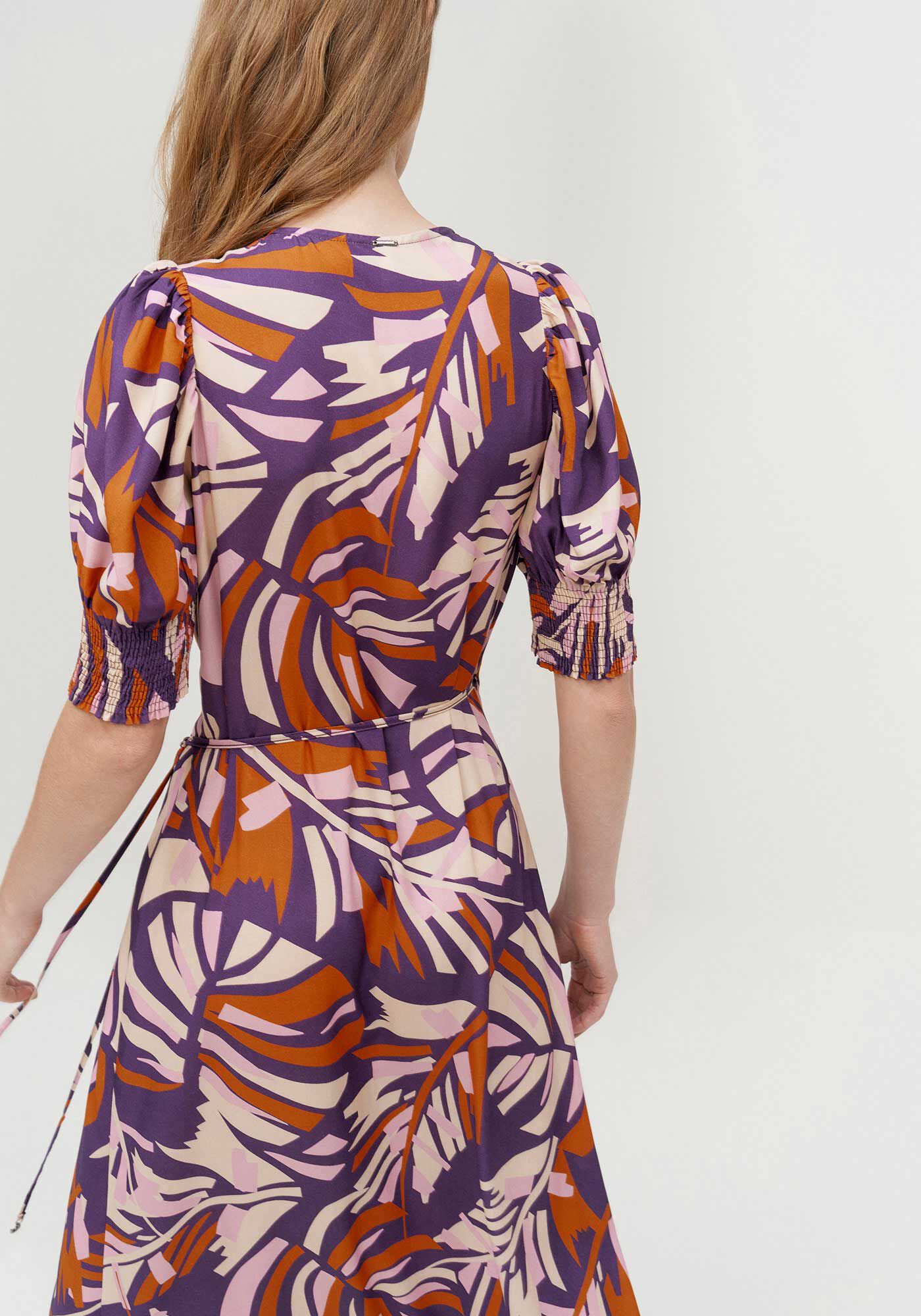 Vestido Midi Transpassado em Viscose Estampado, PURPLE FOREST, large.