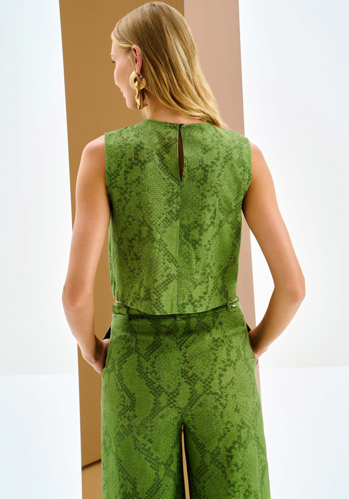 Blusa Animal Print Sobreposta em Linho com Fivela, SNAKE, large.