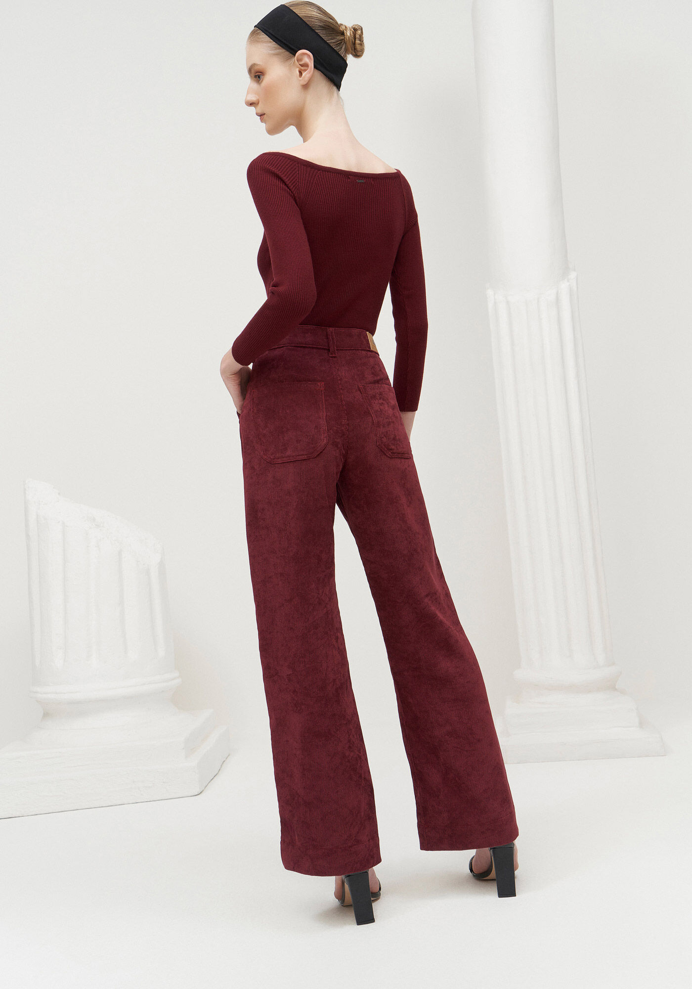 Cal&ccedil;a Wide Leg em Veludo com Cintura Alta, BORDO KIR ROYALLE, large.