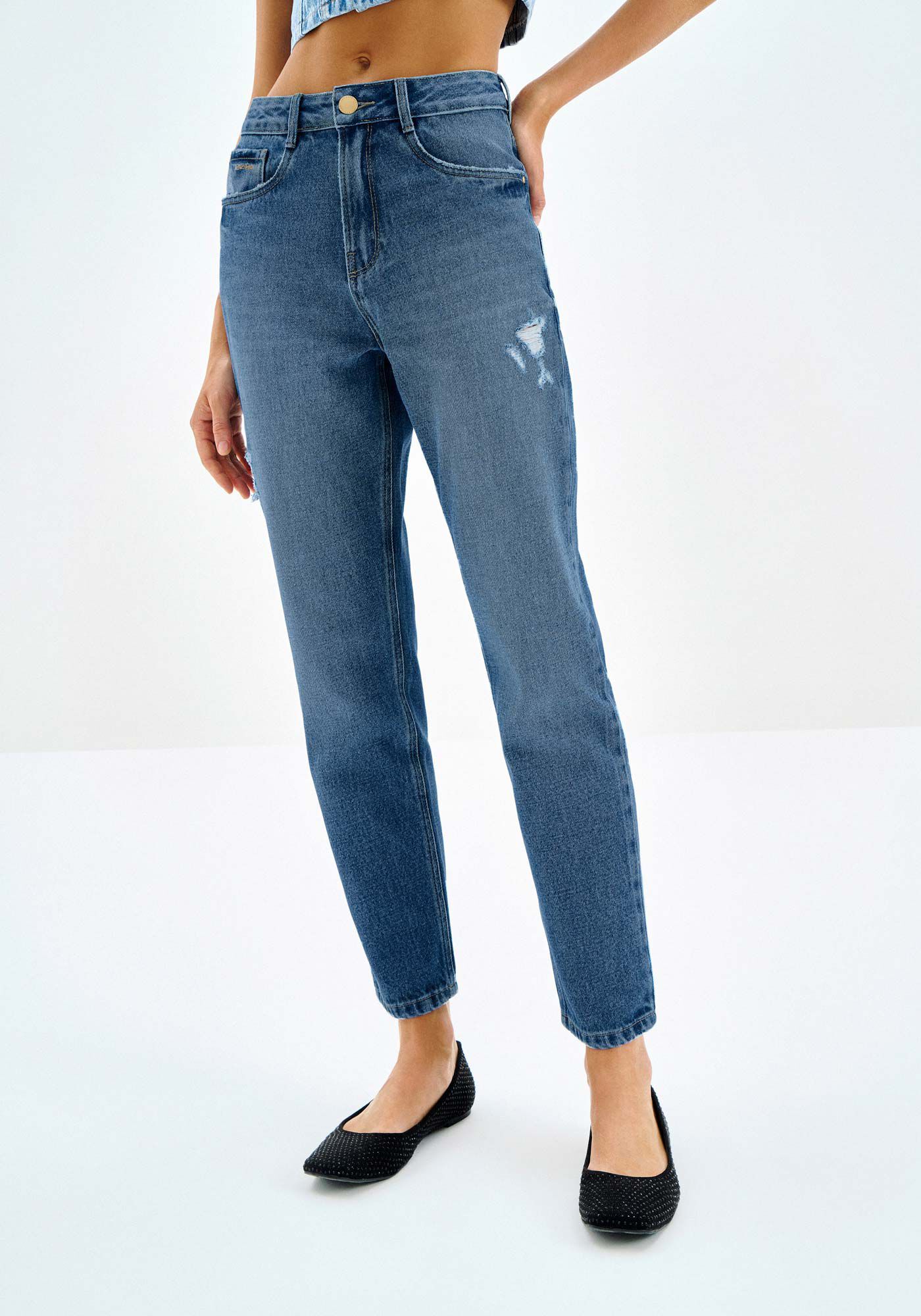 Cal&ccedil;a Jeans Mom Destroyed Cintura Alta, , large.