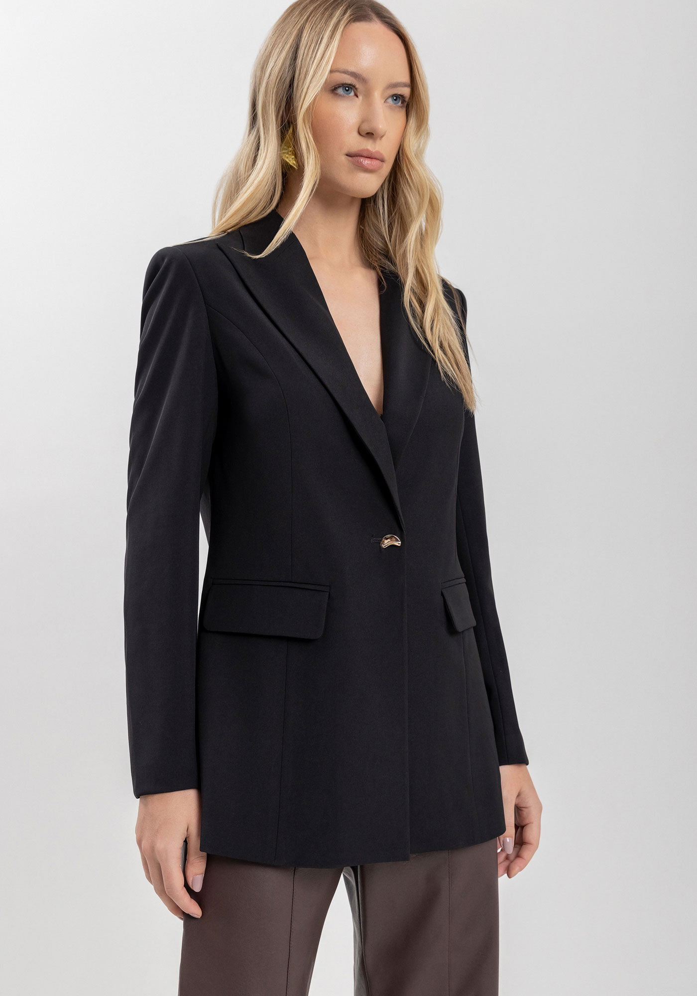 Blazer Alongado Em Alfaiataria Com Lapelas Frontais, , large.