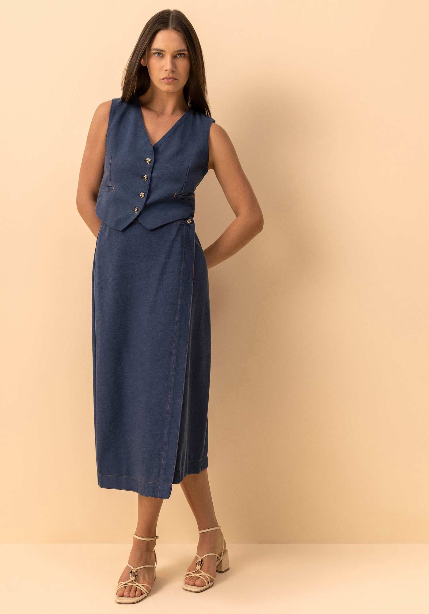 Colete Curto Em Sarja E Liocel Com Detalhes Em Alfaiataria, MARINHO WAVE, large.