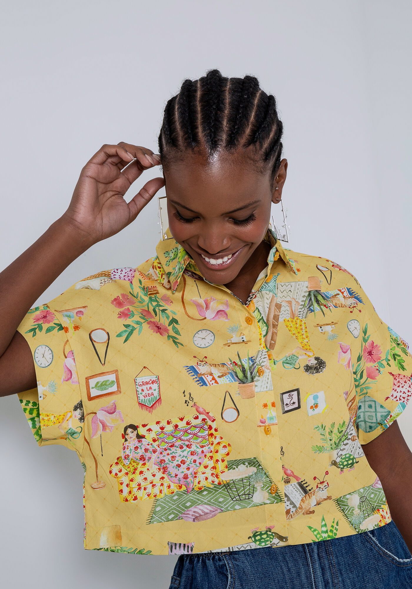 Camisa Manga Curta em Tecido Cropped, , large.