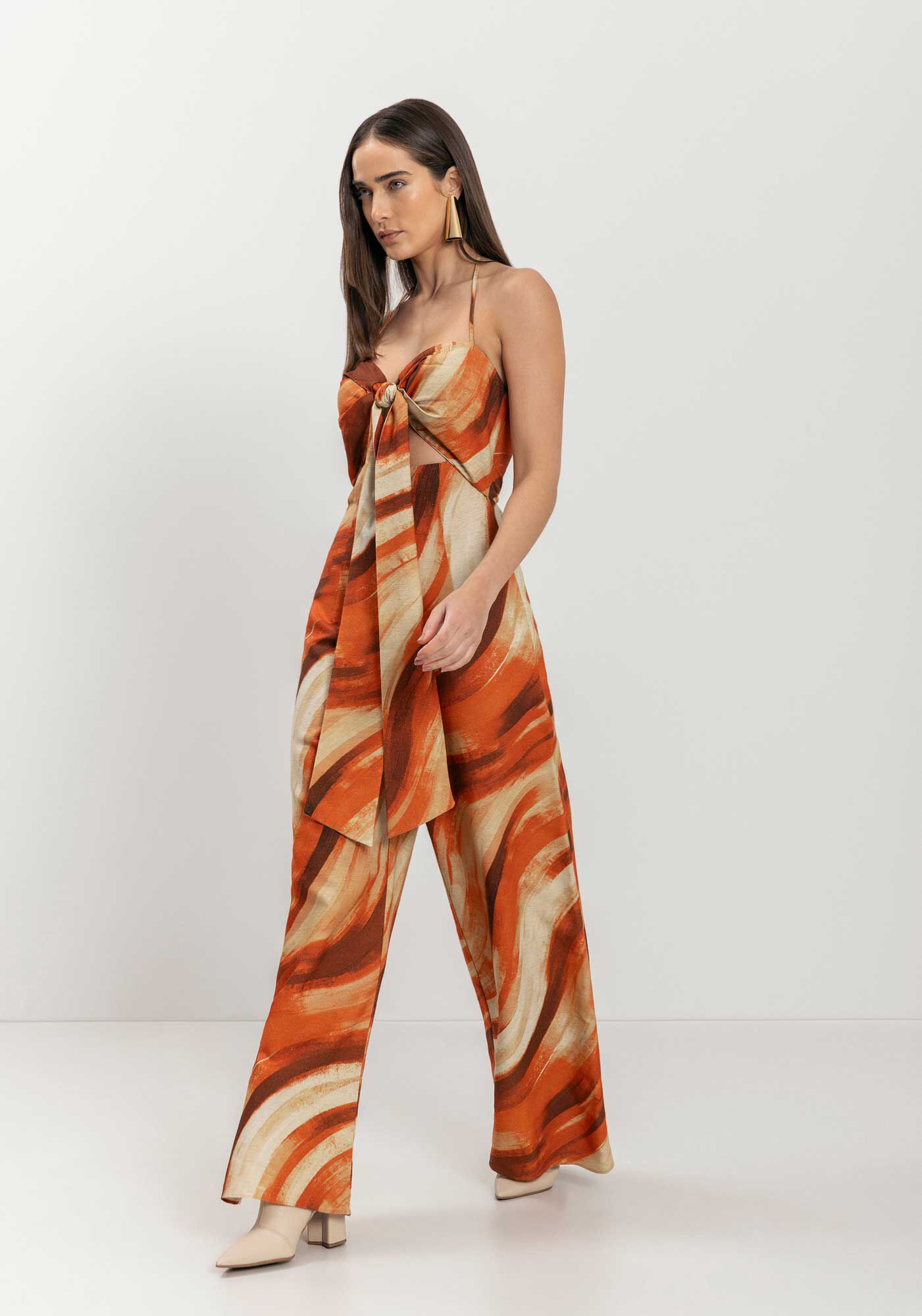 Macac&atilde;o Longo Frente &Uacute;nica Com Recorte E Amarra&ccedil;&atilde;o, ART LARANJA, large.