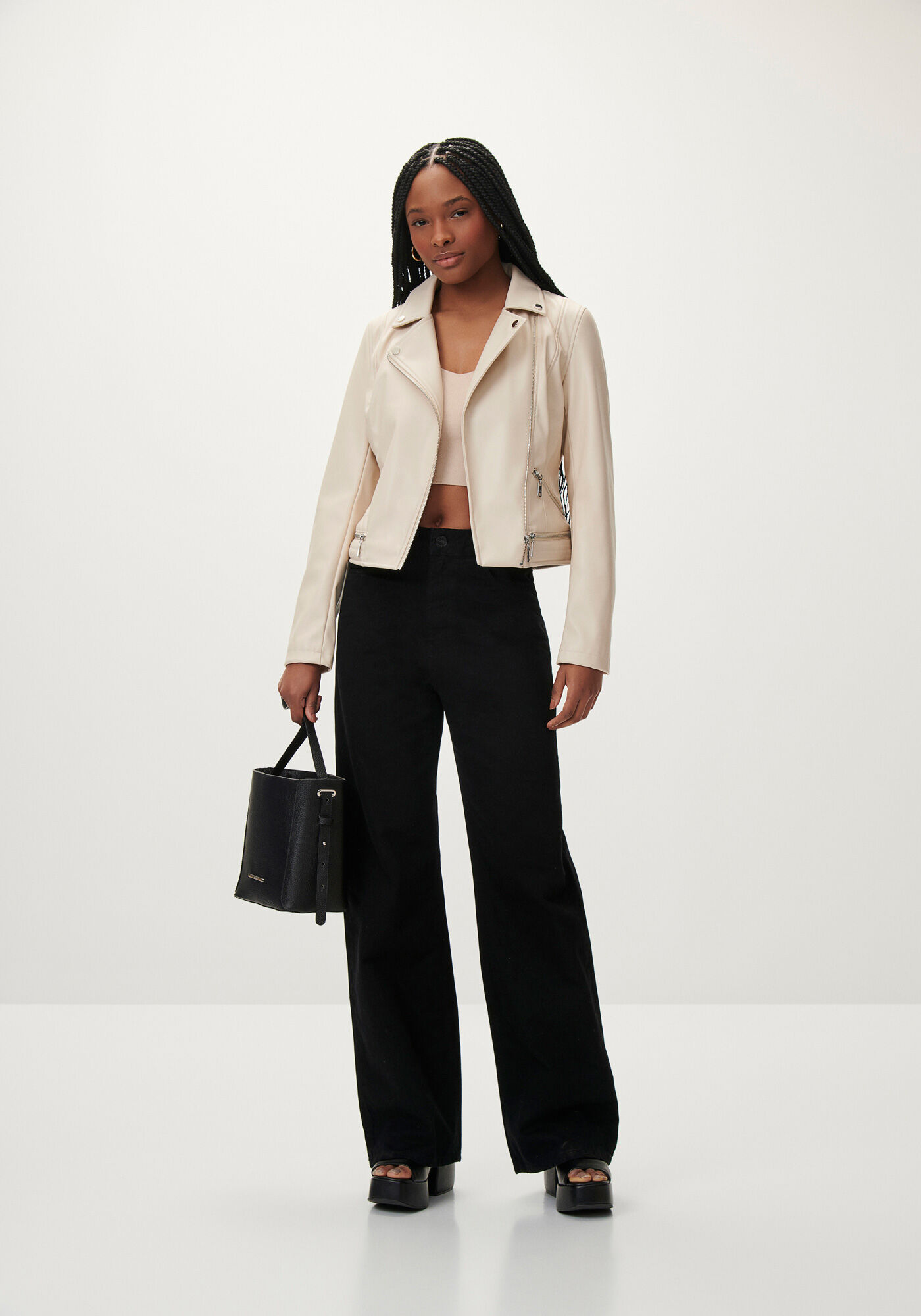 Jaqueta em PU com Z&iacute;per, NUDE, large.