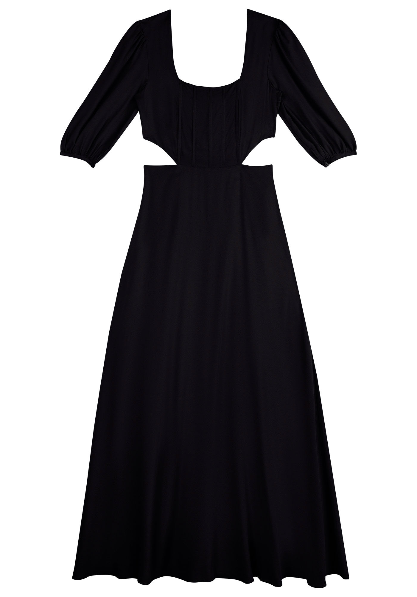 Vestido Midi em Crepe com Busto Corset e Cut Out, , large.